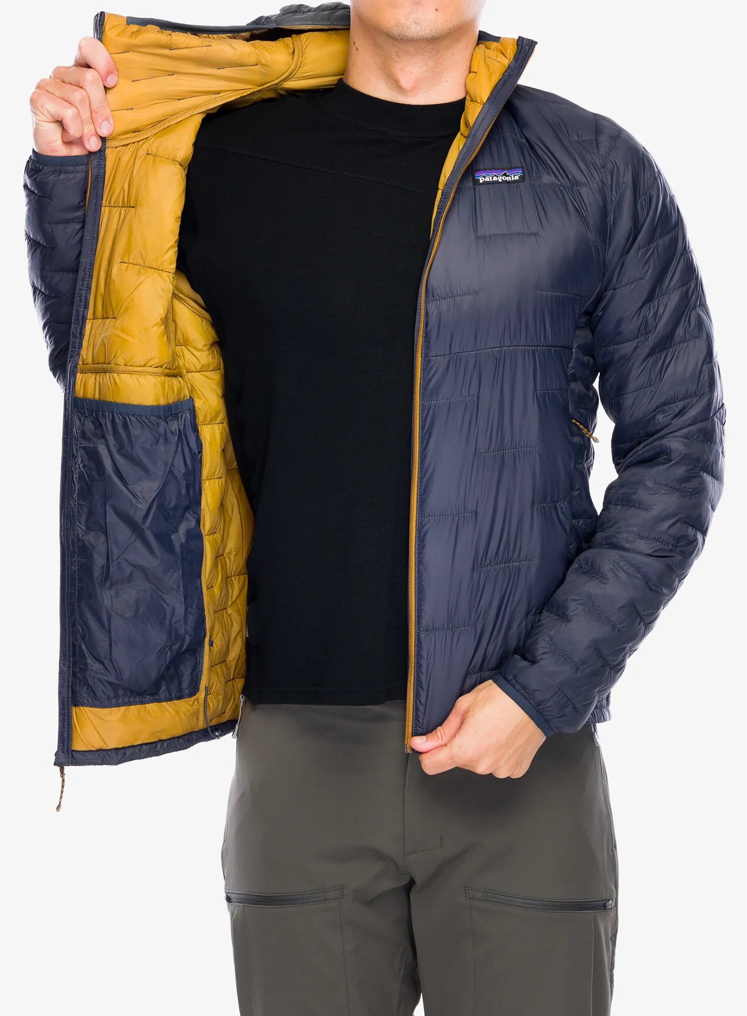 Zateplená bunda Patagonia Micro Puff Hoody - smolder blue/raptor brown blk