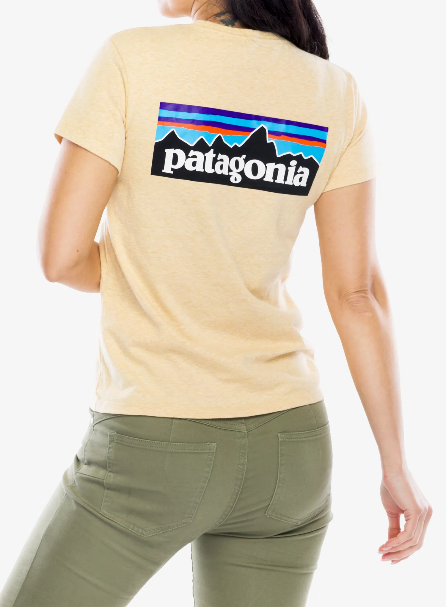 Bavlněné tričko dámské Patagonia P-6 Logo Responsibili-Tee - beeswax tan