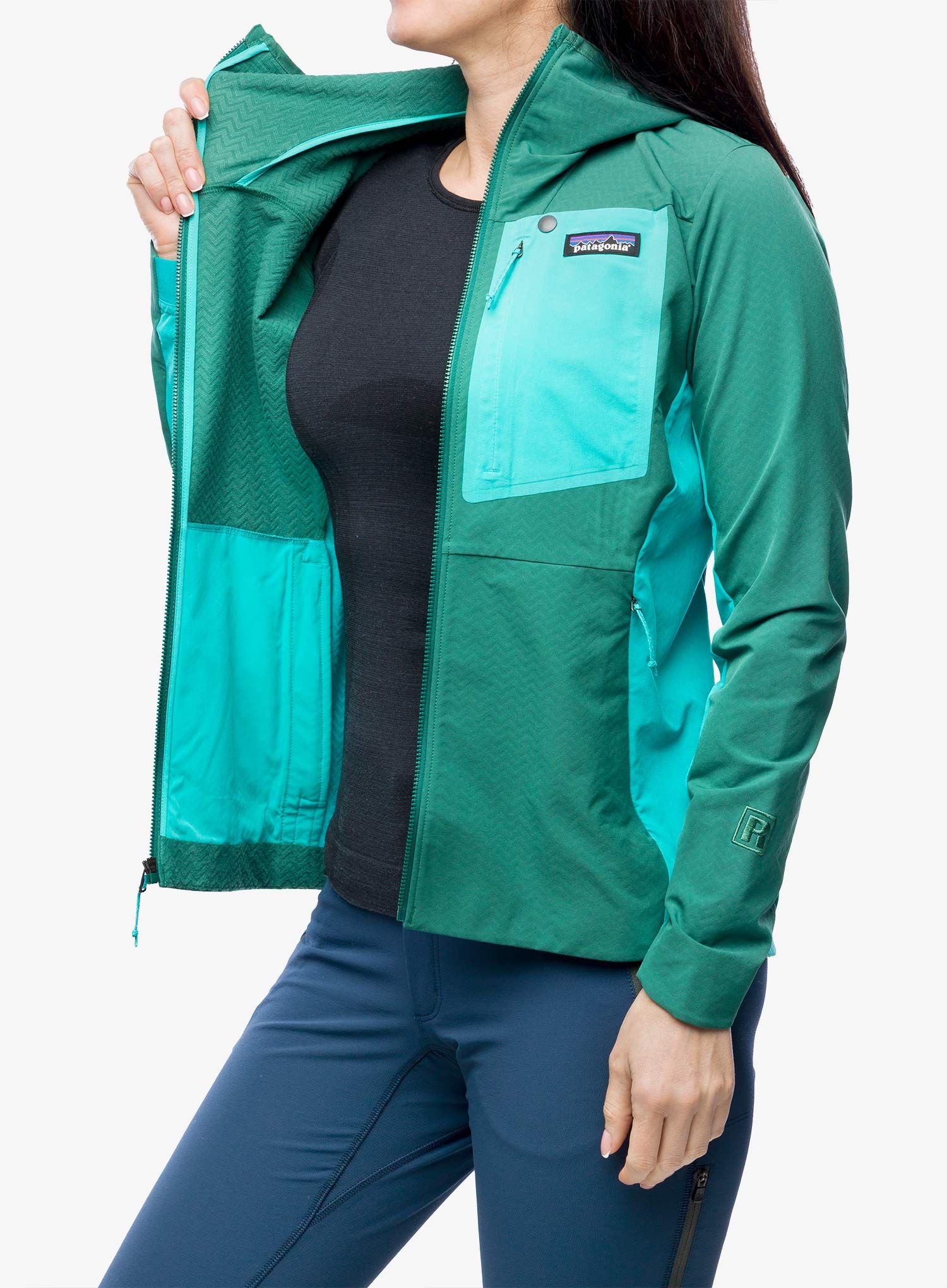 Softshellová bunda dámská Patagonia R1 CrossStrata Hoody - conifer green
