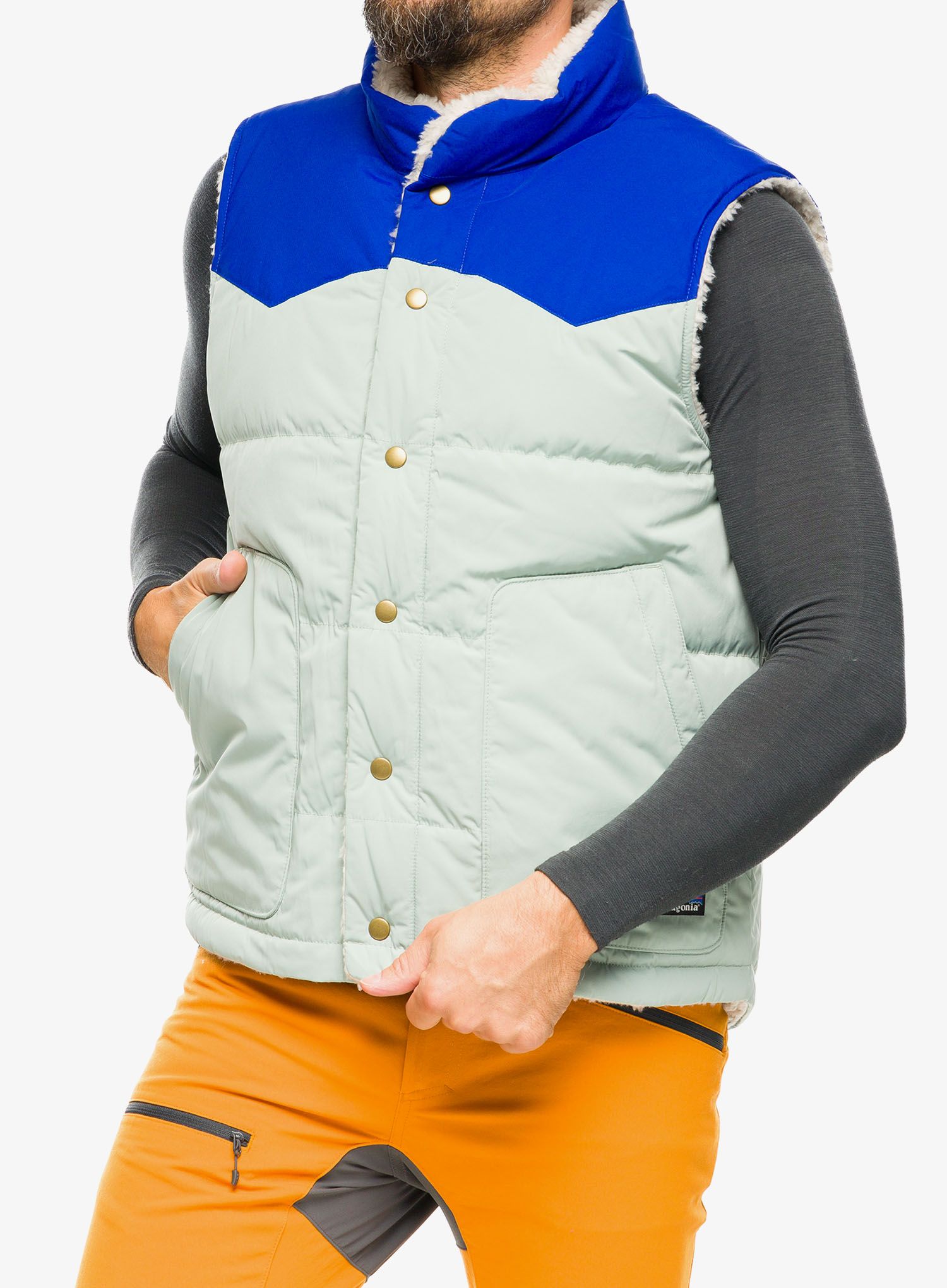 Pánská vesta Patagonia Reversible Bivy Down Vest - sleet green