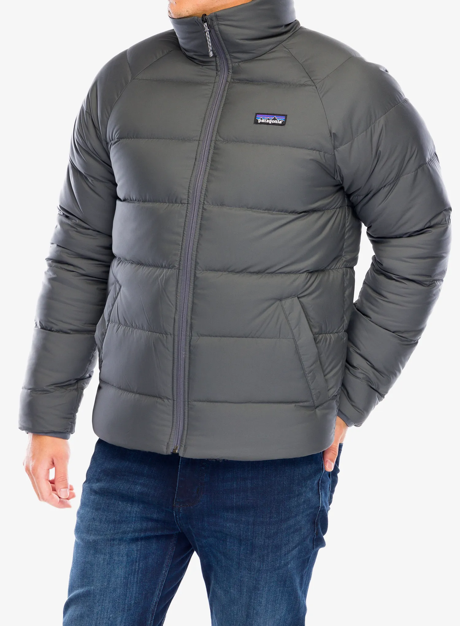 Péřová bunda Patagonia Reversible Silent Down Jacket - forge grey