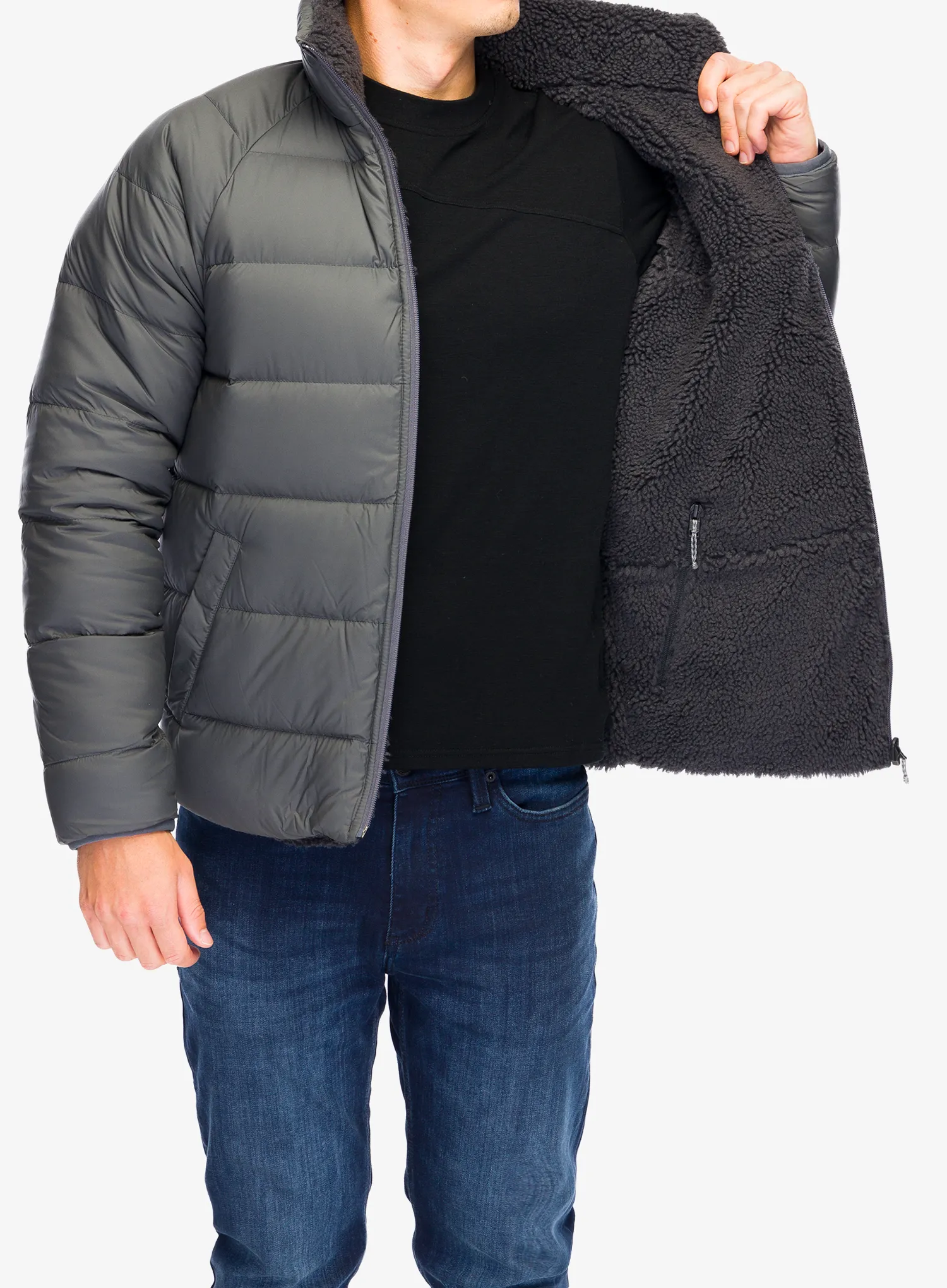 Péřová bunda Patagonia Reversible Silent Down Jacket - forge grey