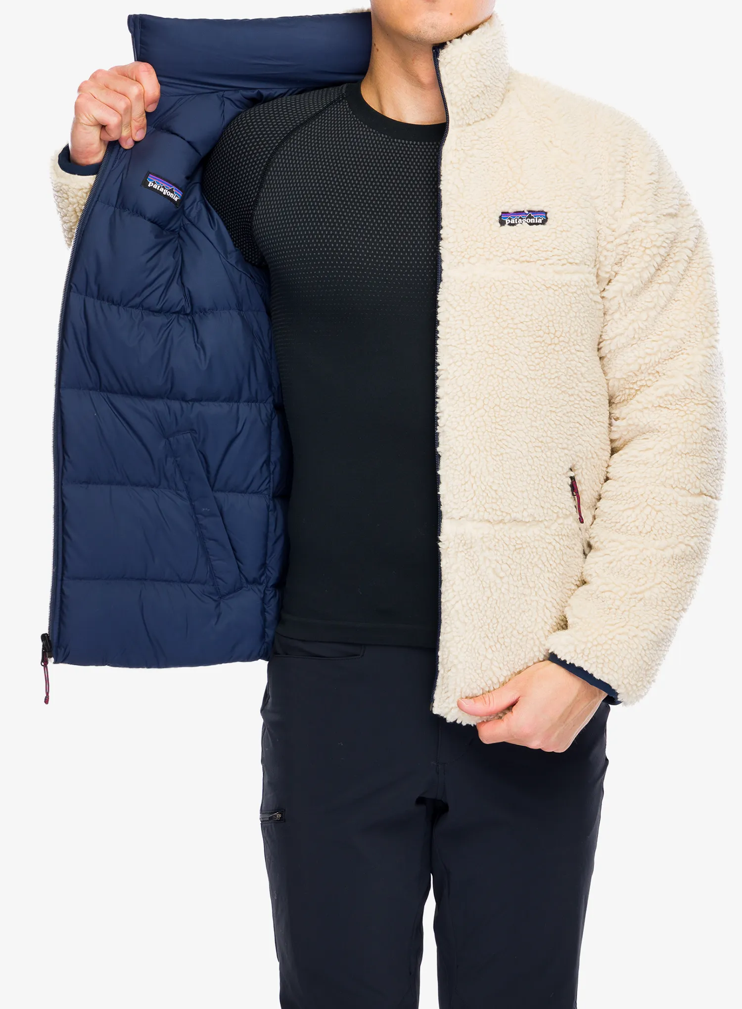 Péřová bunda Patagonia Reversible Silent Down Jacket - new navy