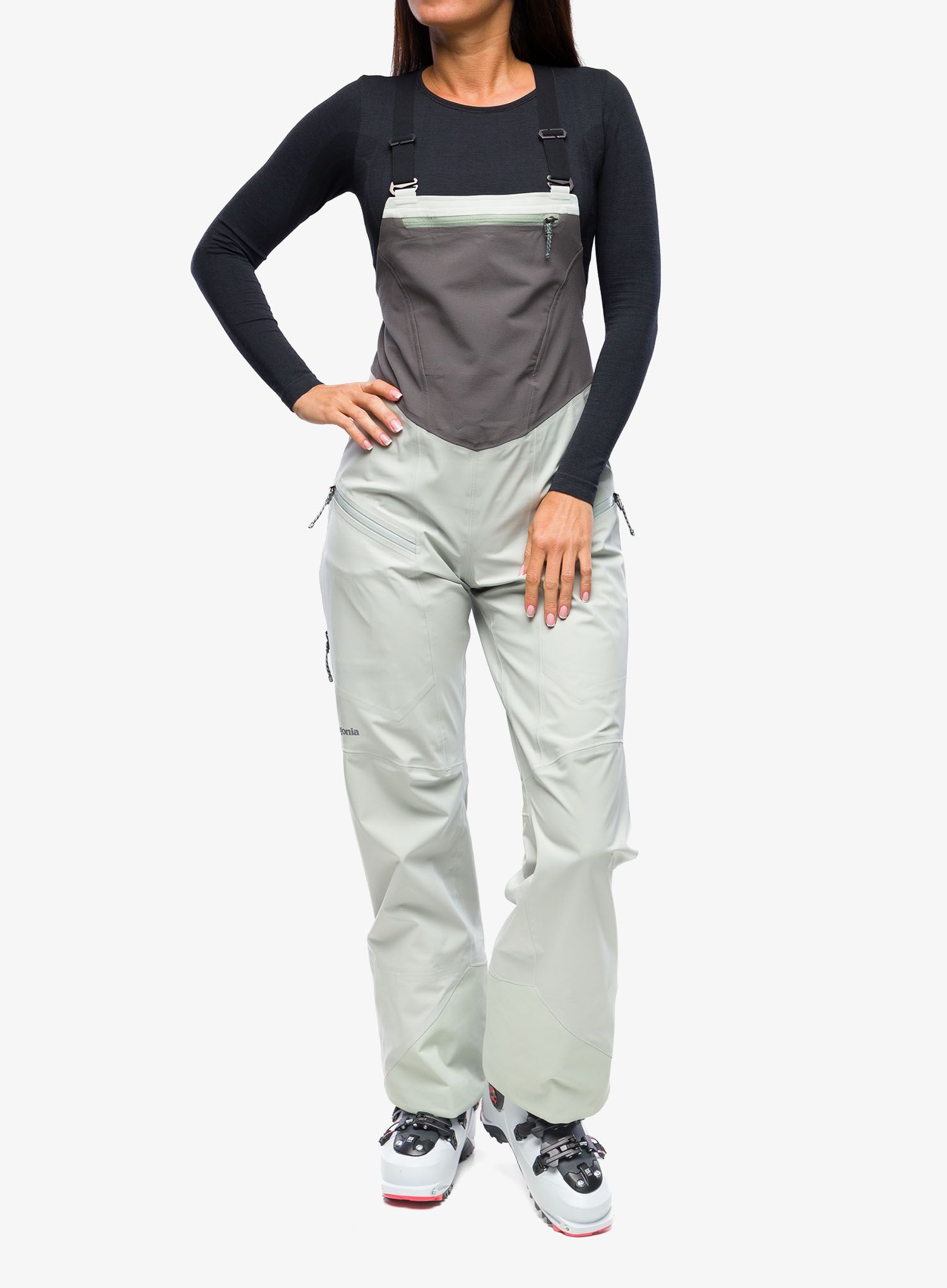 Skialpové kalhoty dámské Patagonia SnowDrifter Bibs - sleet green