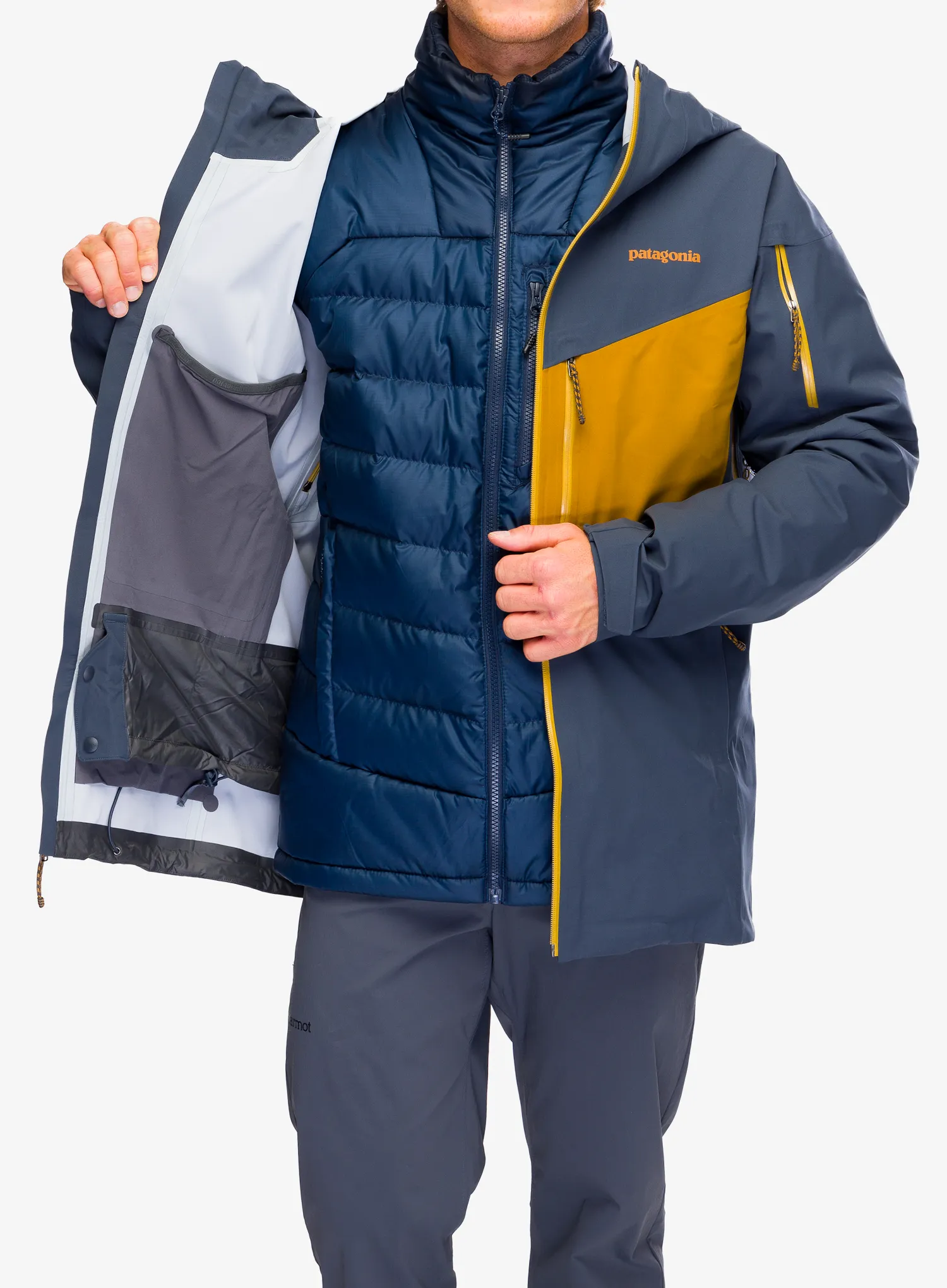 Bunda na skialpinismus Patagonia SnowDrifter Jacket - smolder blu/raptor brown black