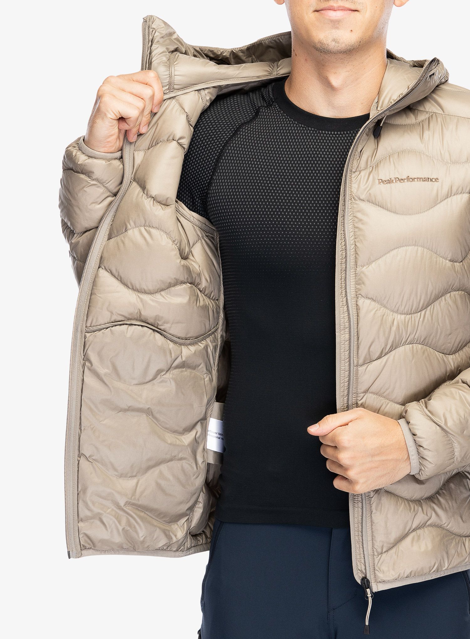 Péřová bunda Peak Performance Helium Down Hood Jacket - avid beige