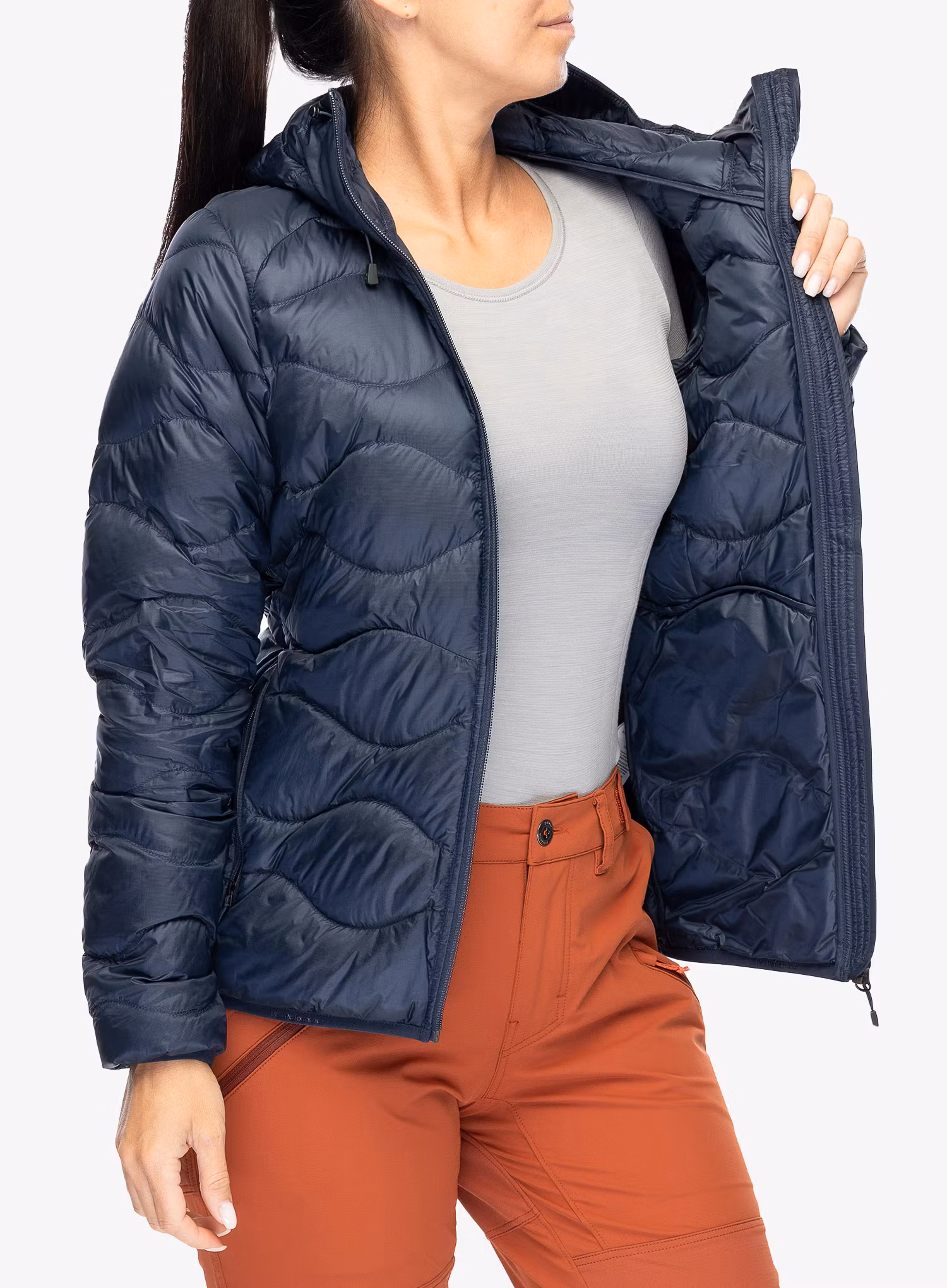 Dámská péřová bunda Peak Performance Helium Down Hood Jacket - blue shadow/shadow