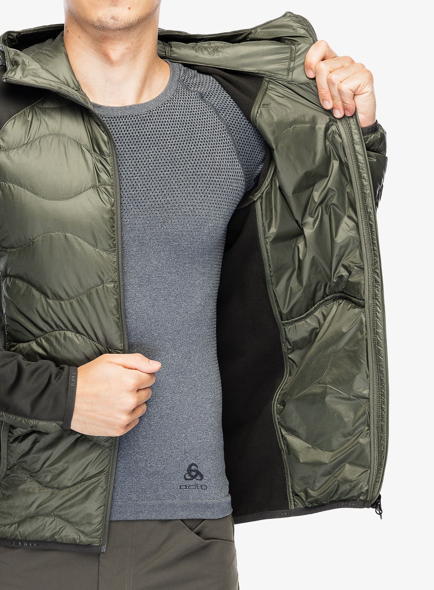 Hybridní bunda Peak Performance Helium Down Hybrid Hood - olive extreme