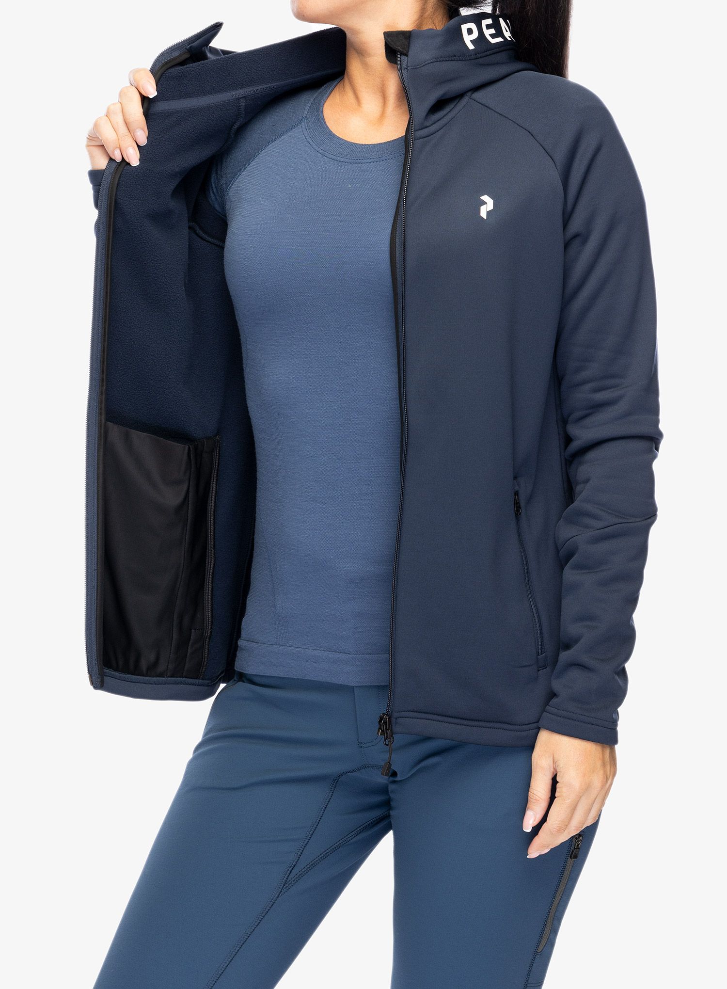 Fleece mikina dámská Peak Performance Rider Zip Hood - blue shadow/shadow