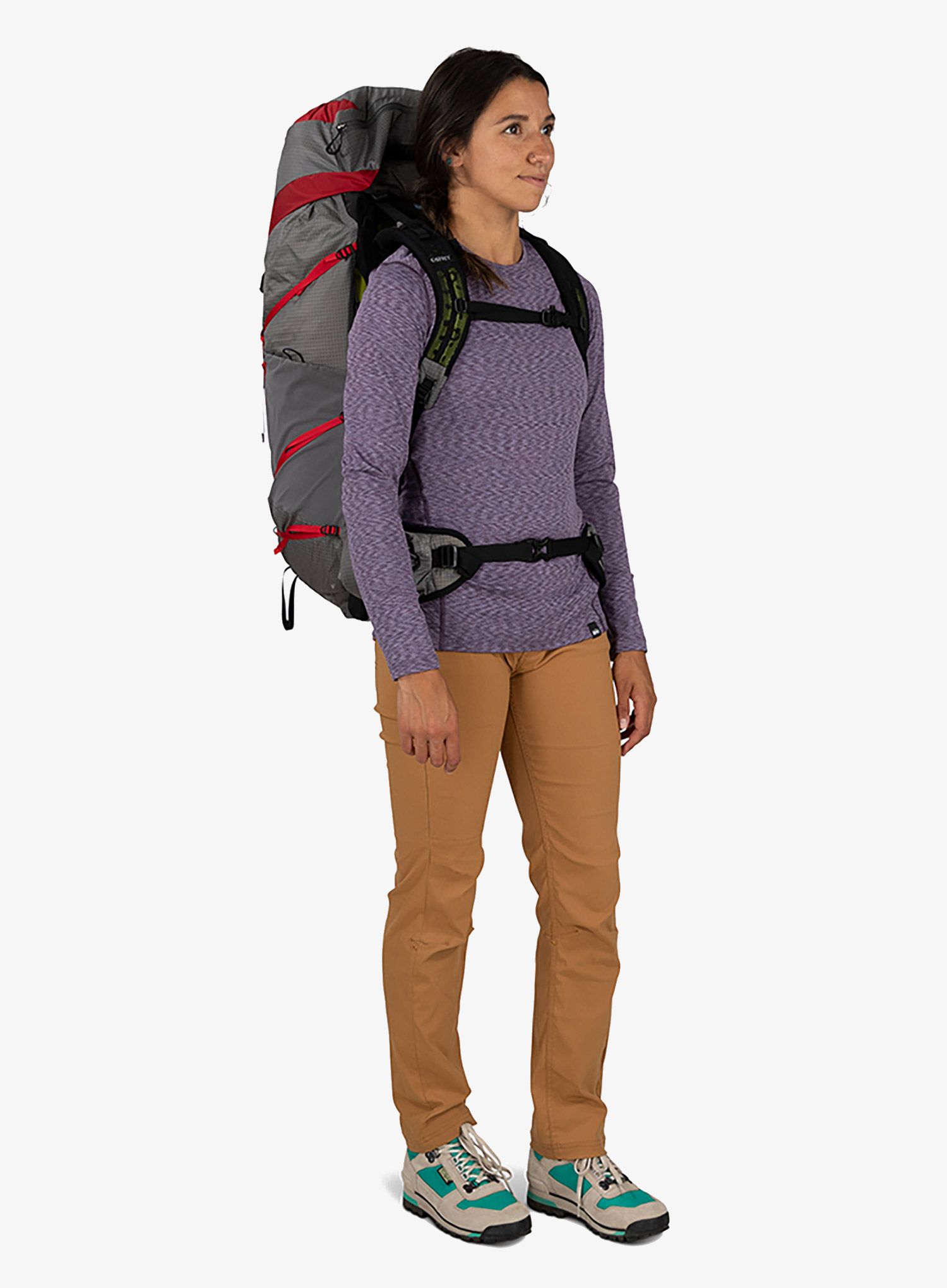 Dámský trekový batoh Osprey Eja Pro 55 - dale grey/poinsettia red