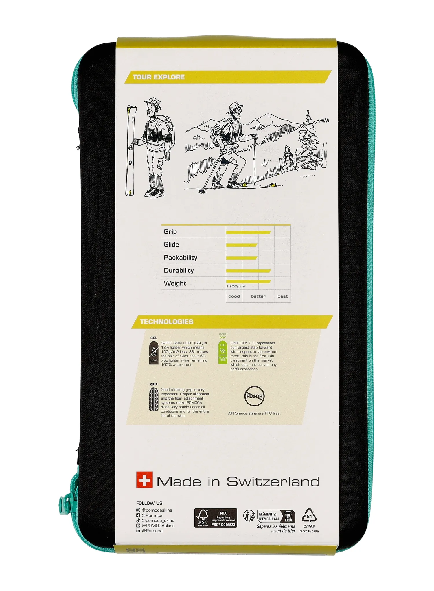 Stoupací pásy Pomoca Ready2Climb Tour Explore 110 mm - yellow