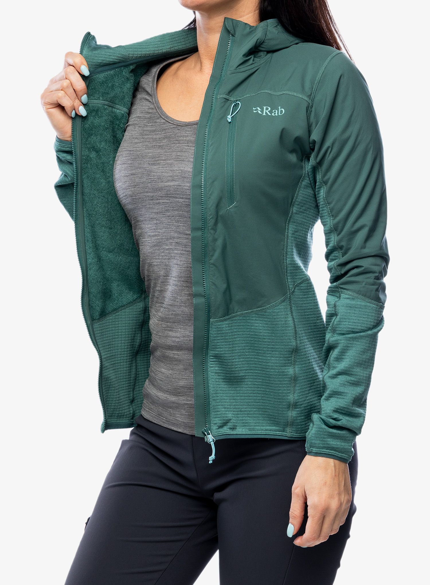 Mikina s kapucí Rab Ascendor Summit Hoody - green slate/eucalyptus