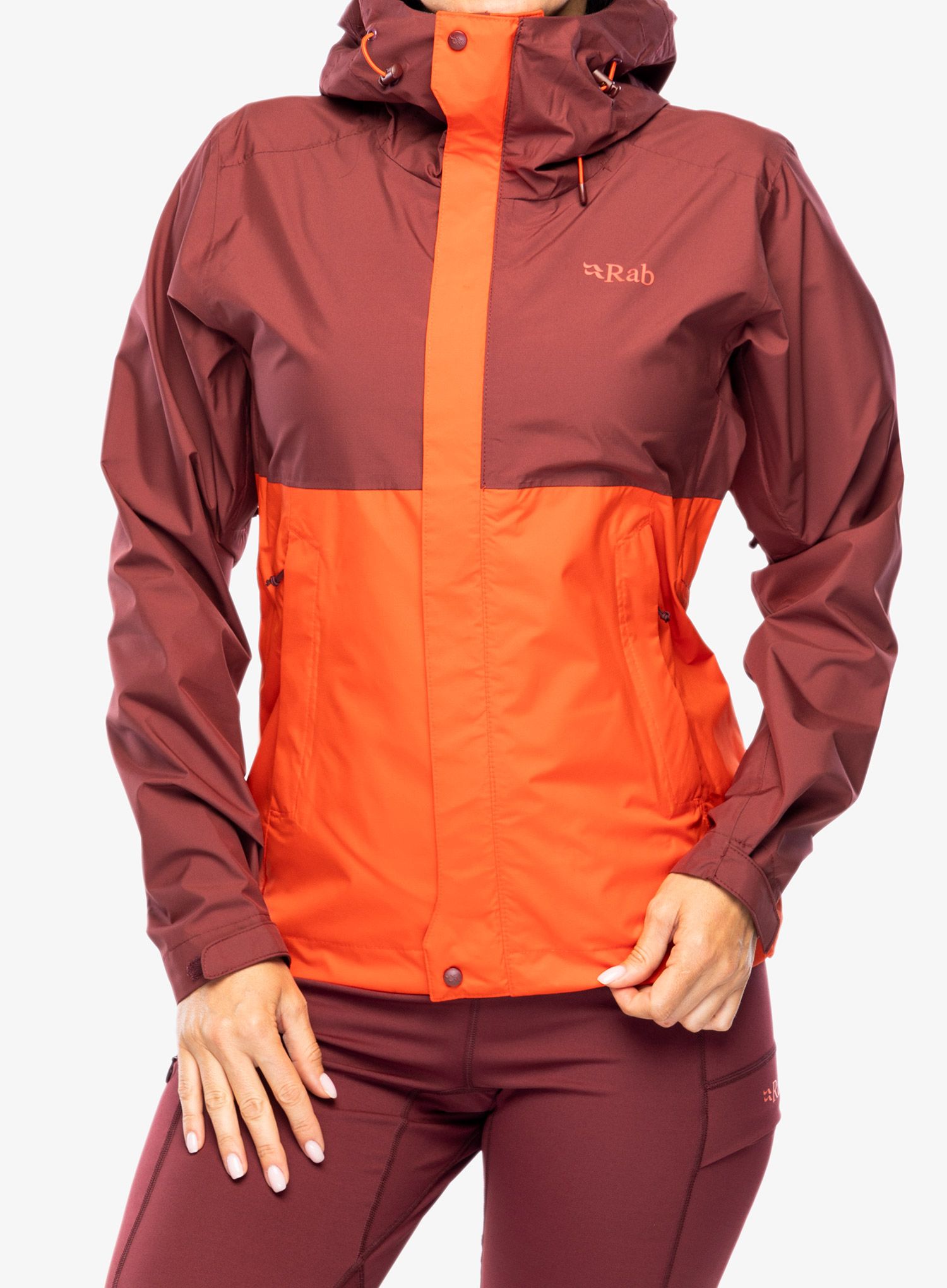 Dámská bunda proti dešti Rab Downpour Eco Jacket - deep heather/red grapefruit