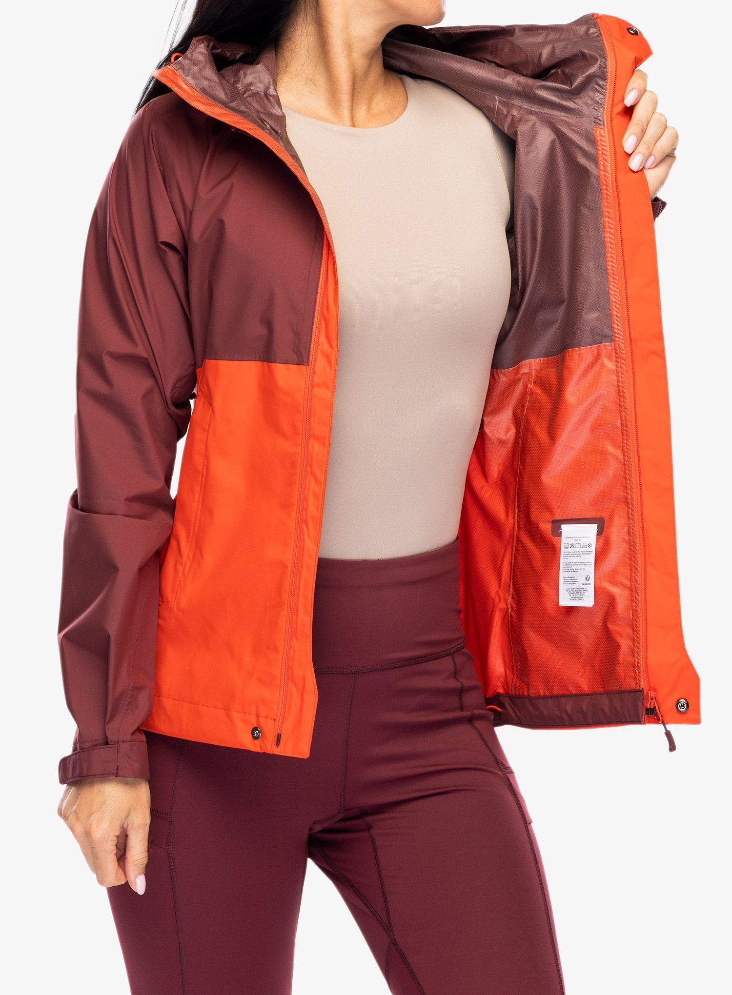 Dámská bunda proti dešti Rab Downpour Eco Jacket - deep heather/red grapefruit