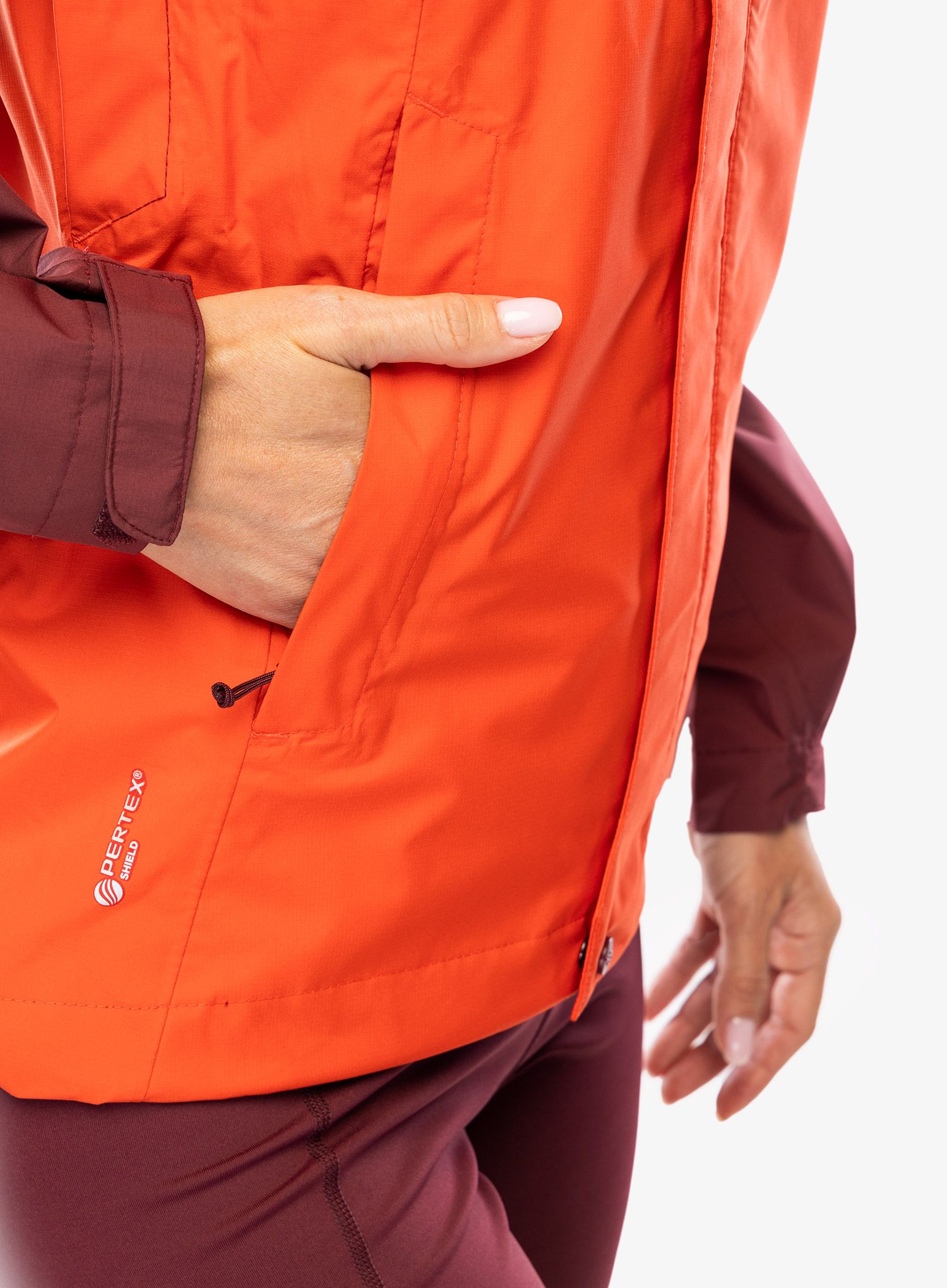 Dámská bunda proti dešti Rab Downpour Eco Jacket - deep heather/red grapefruit