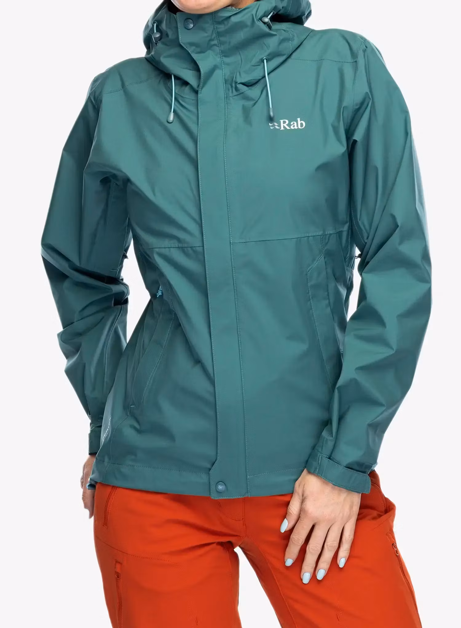 Dámská bunda do deště Rab Downpour Eco Jacket - eucalyptus