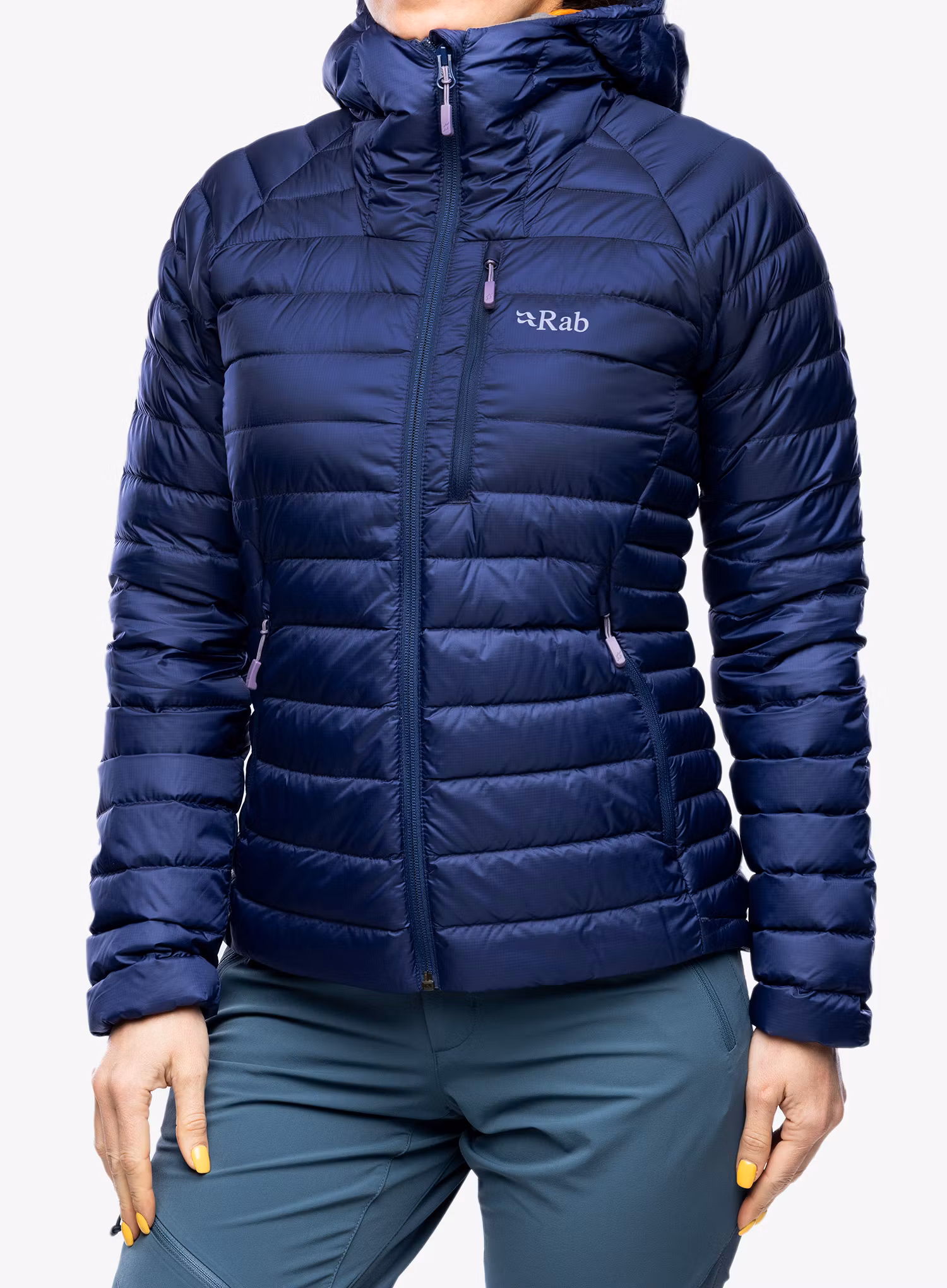 Dámská péřová bunda Rab Microlight Alpine Jacket - patriot blue/marmalade
