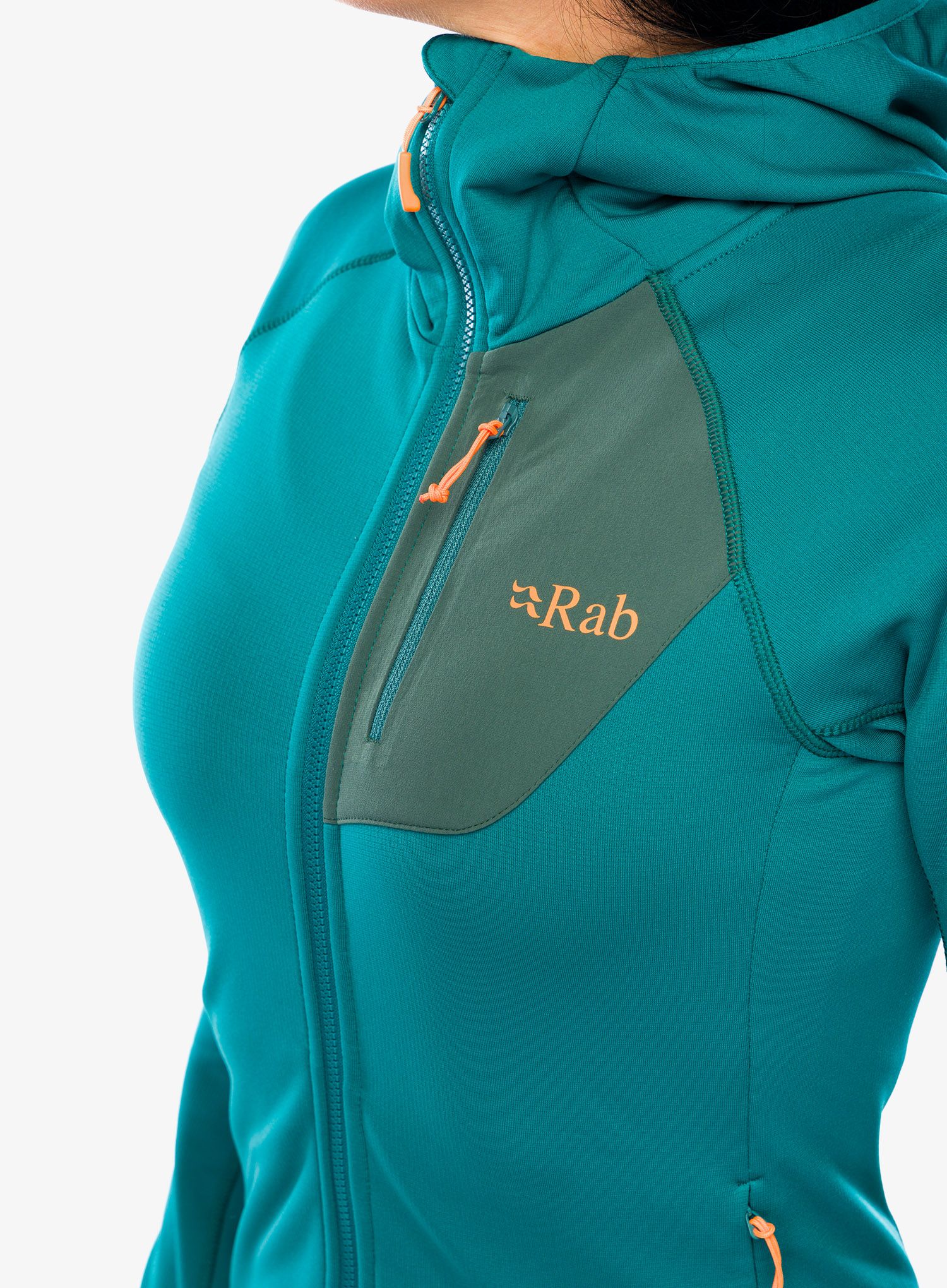 Dámská mikina s kapucí Rab Superflux Hoody - atlantis/pine
