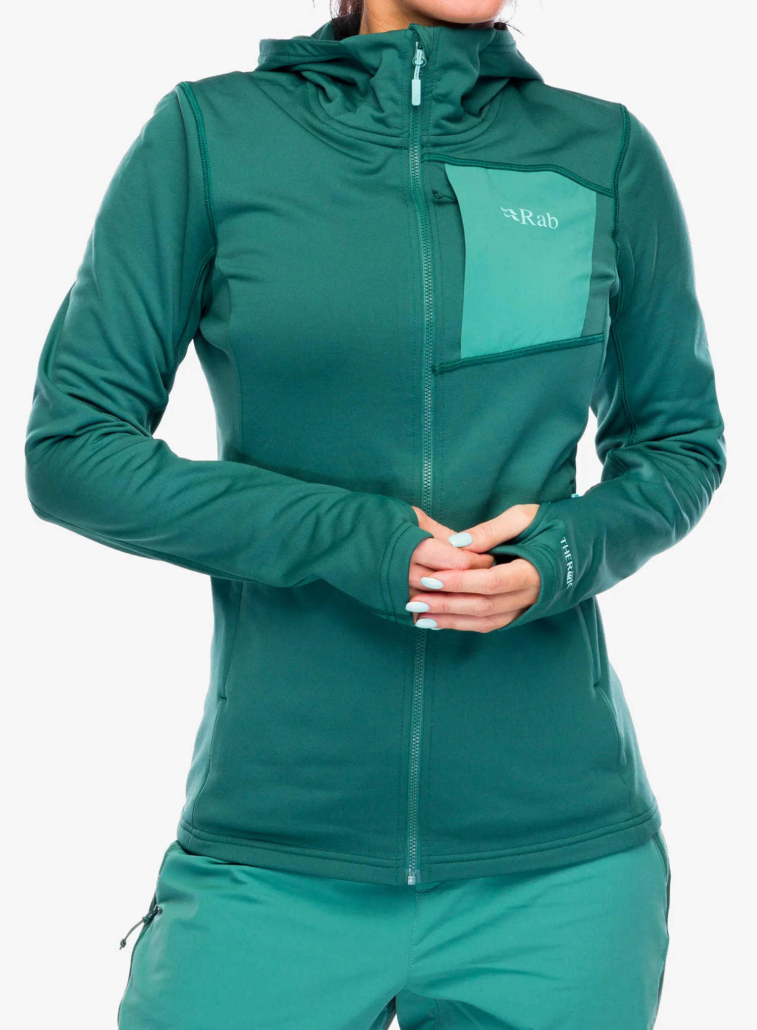 Dámská mikina s kapucí Rab Superflux Hoody - green slate