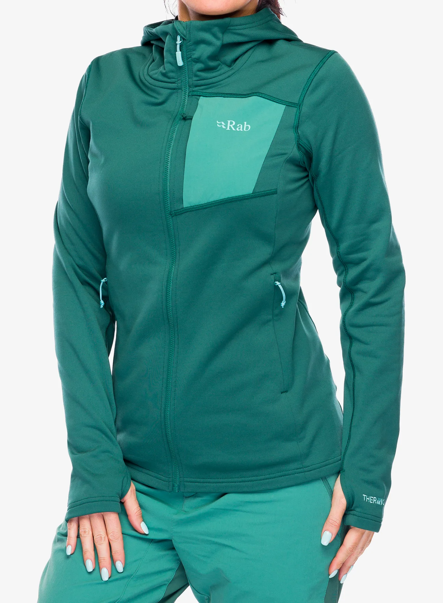 Dámská mikina s kapucí Rab Superflux Hoody - green slate