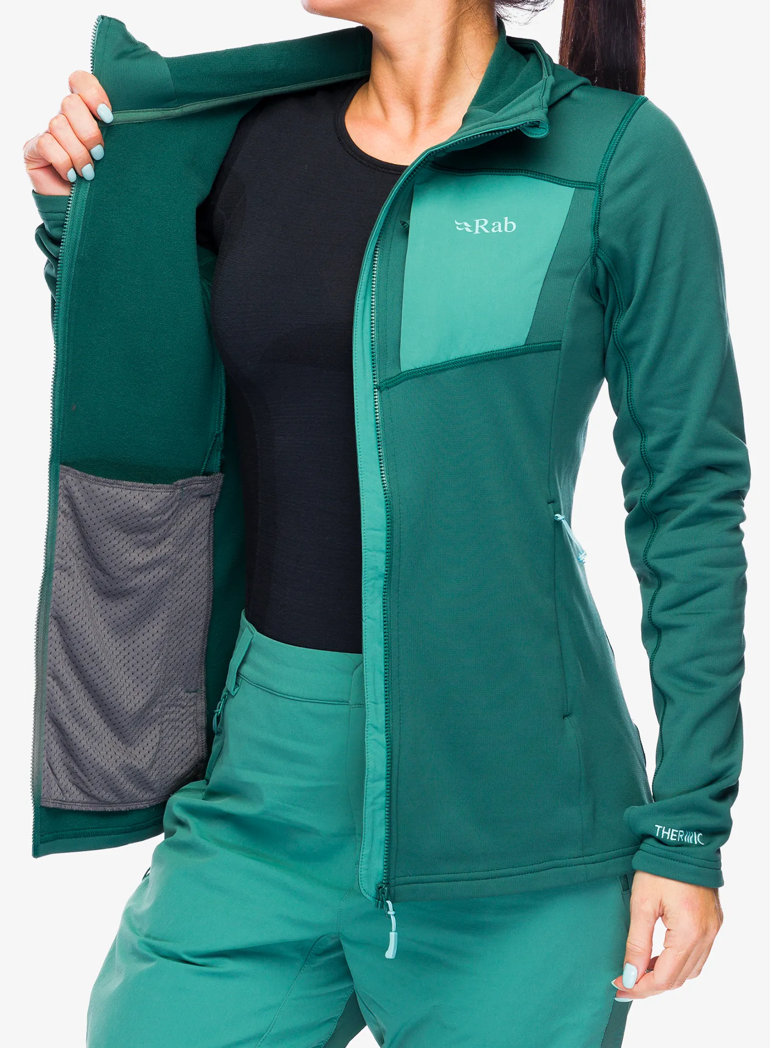 Dámská mikina s kapucí Rab Superflux Hoody - green slate