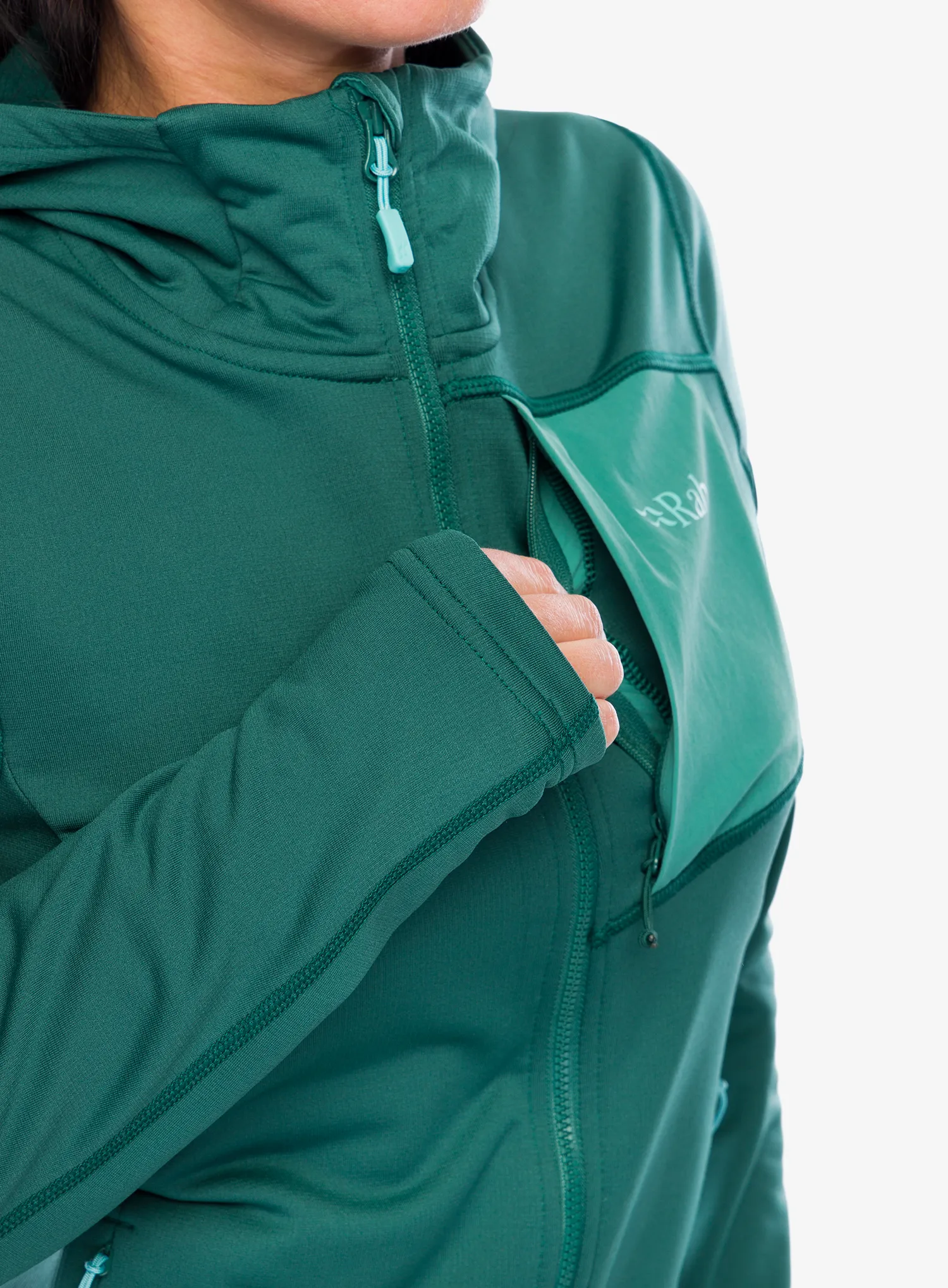 Dámská mikina s kapucí Rab Superflux Hoody - green slate