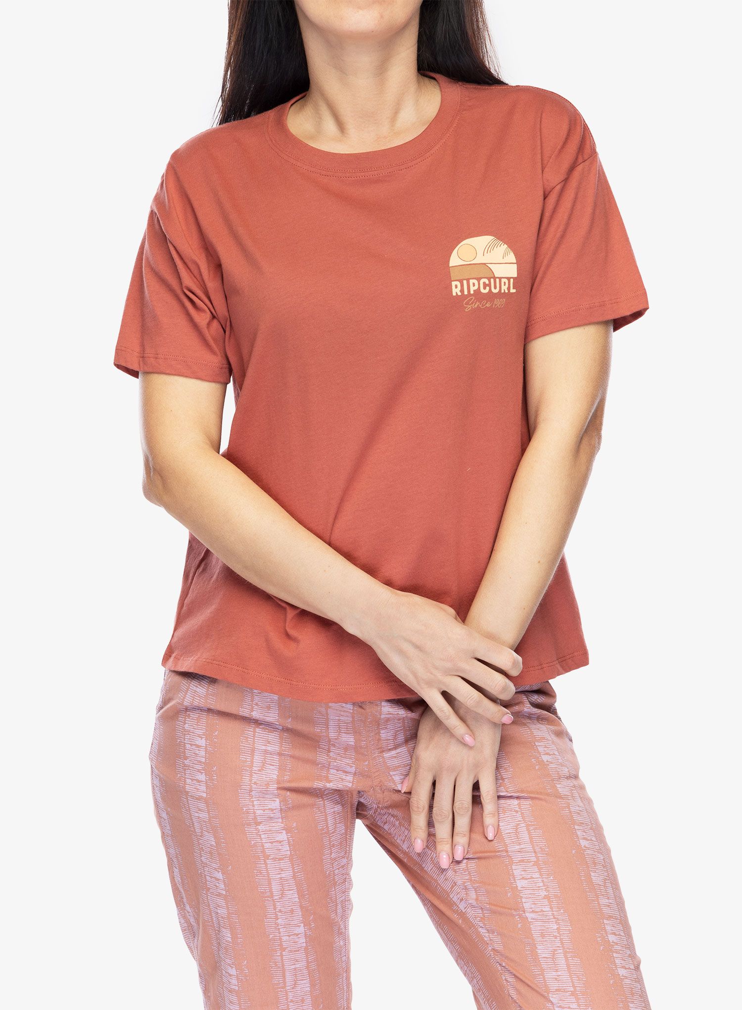 Dámské tričko s potiskem Rip Curl Line Up Relaxed Tee - maroon