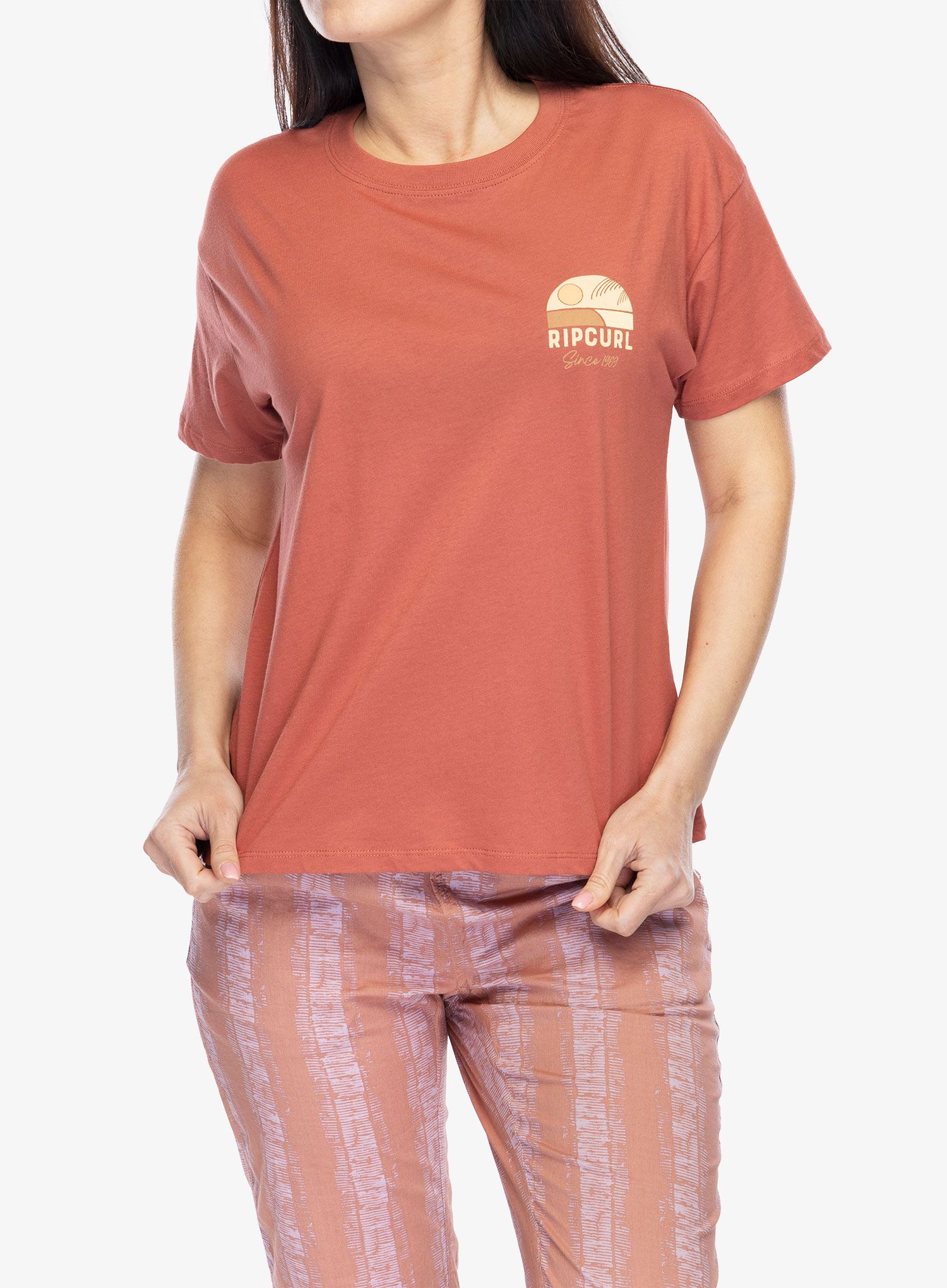 Dámské tričko s potiskem Rip Curl Line Up Relaxed Tee - maroon