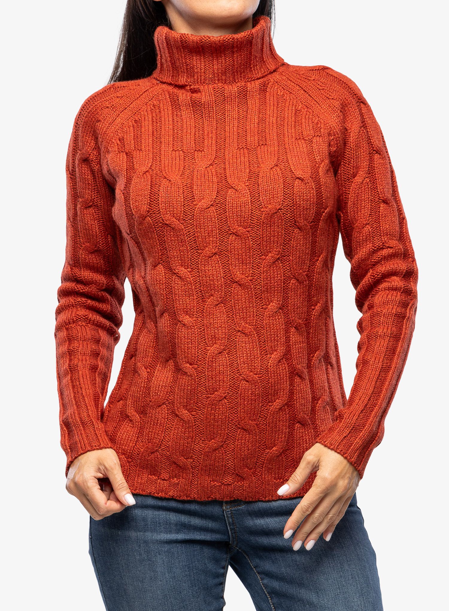 Dámský svetr Royal Robbins Baylands Cable Turtleneck - redwood htr