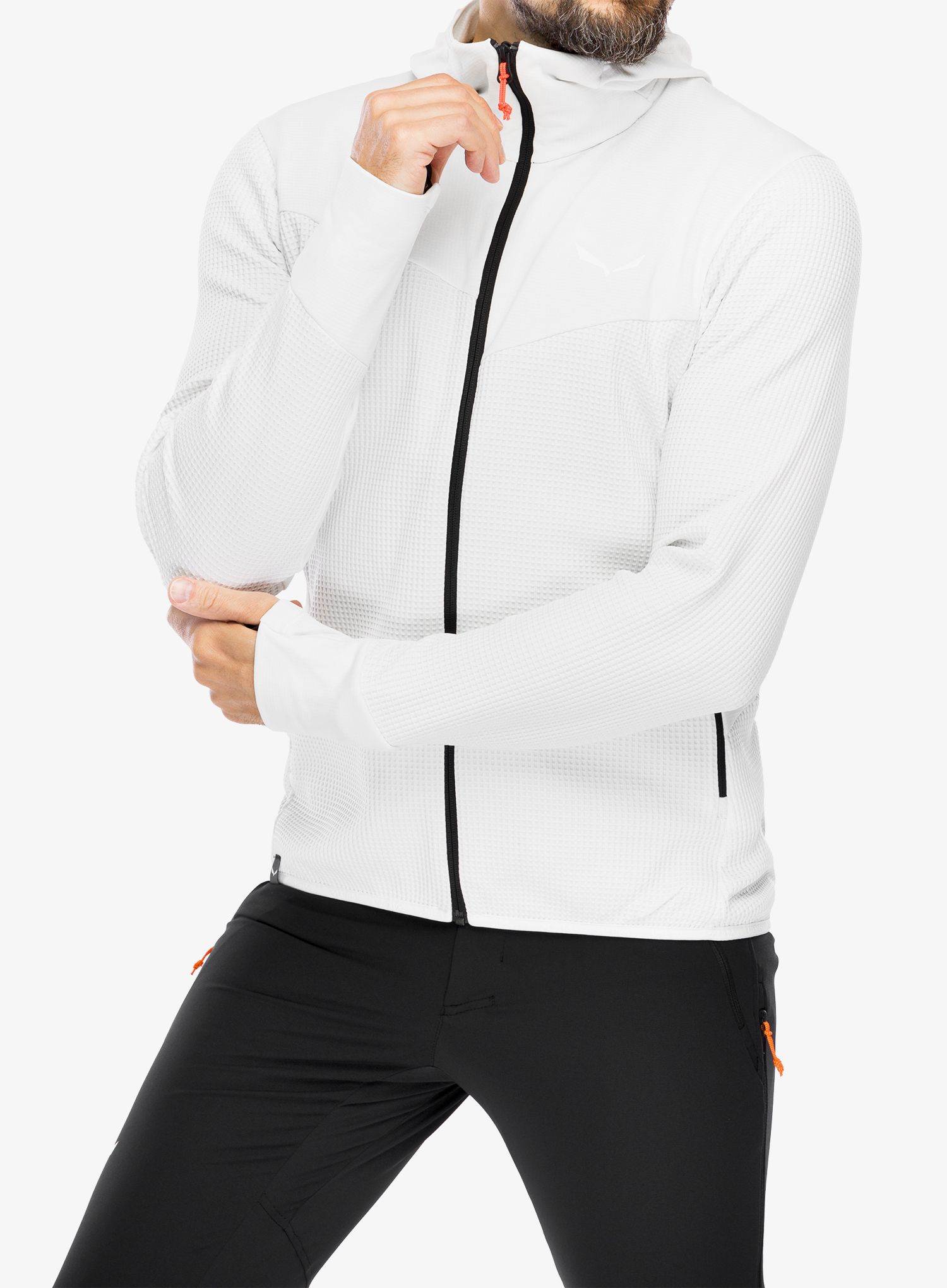 Mikina s kapucí Salewa Puez Waffle Hyb PL HD Jacket - white