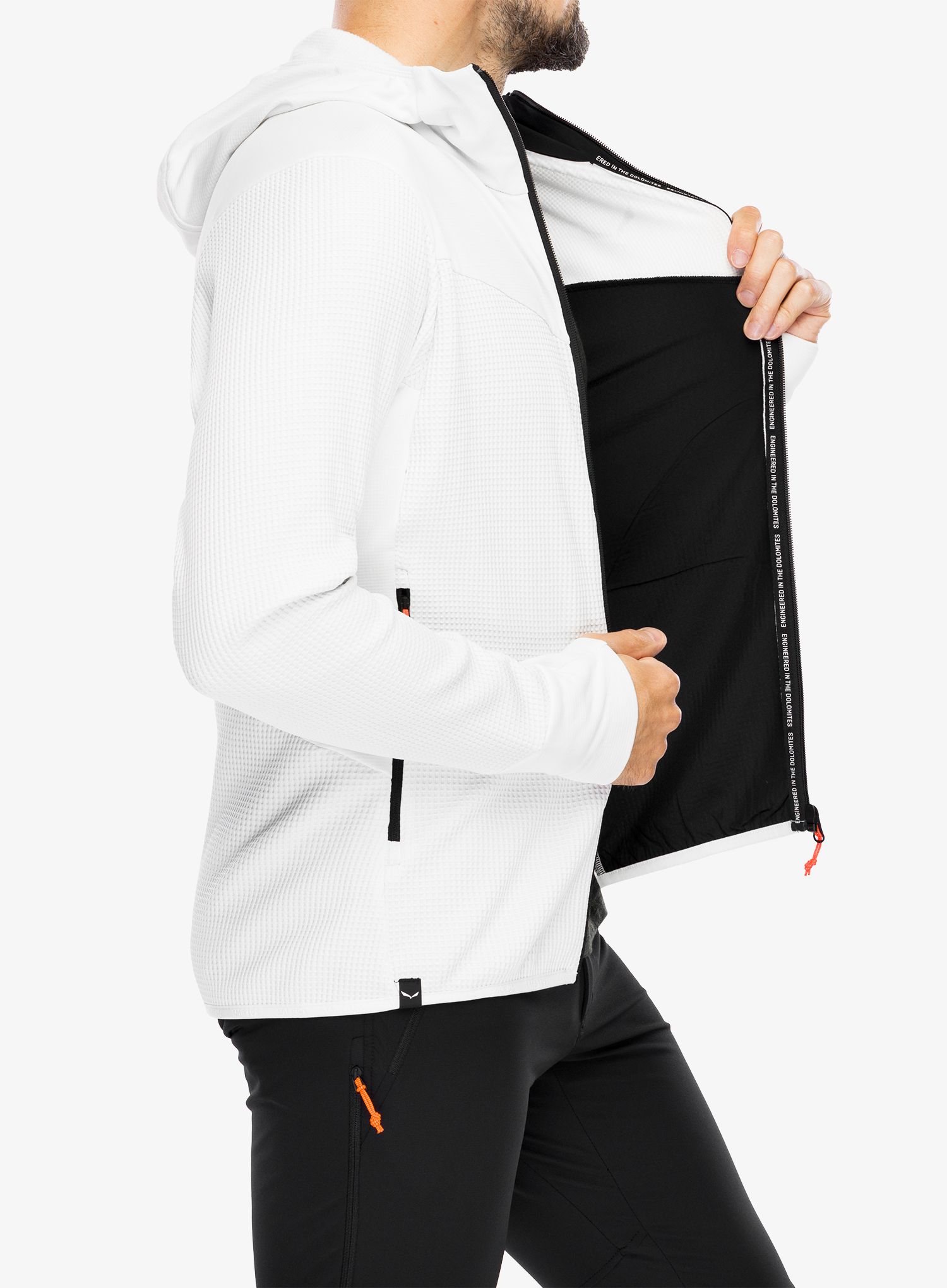 Mikina s kapucí Salewa Puez Waffle Hyb PL HD Jacket - white
