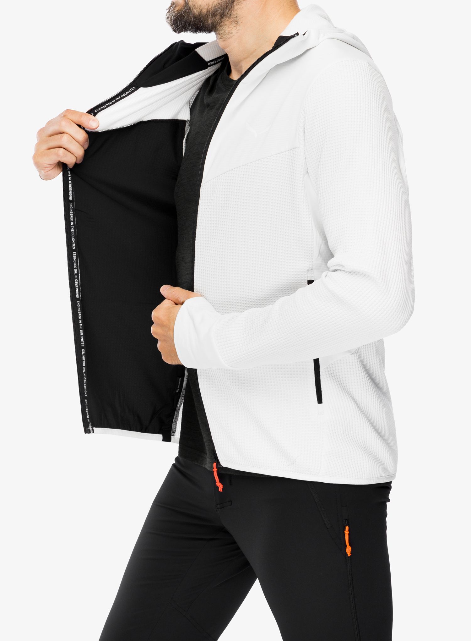Mikina s kapucí Salewa Puez Waffle Hyb PL HD Jacket - white