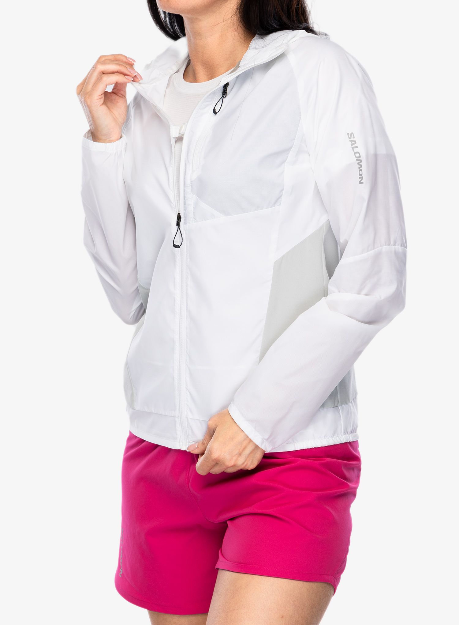 Bunda na běhání dámská Salomon Bonatti Cross FZ Hoodie - white/grey