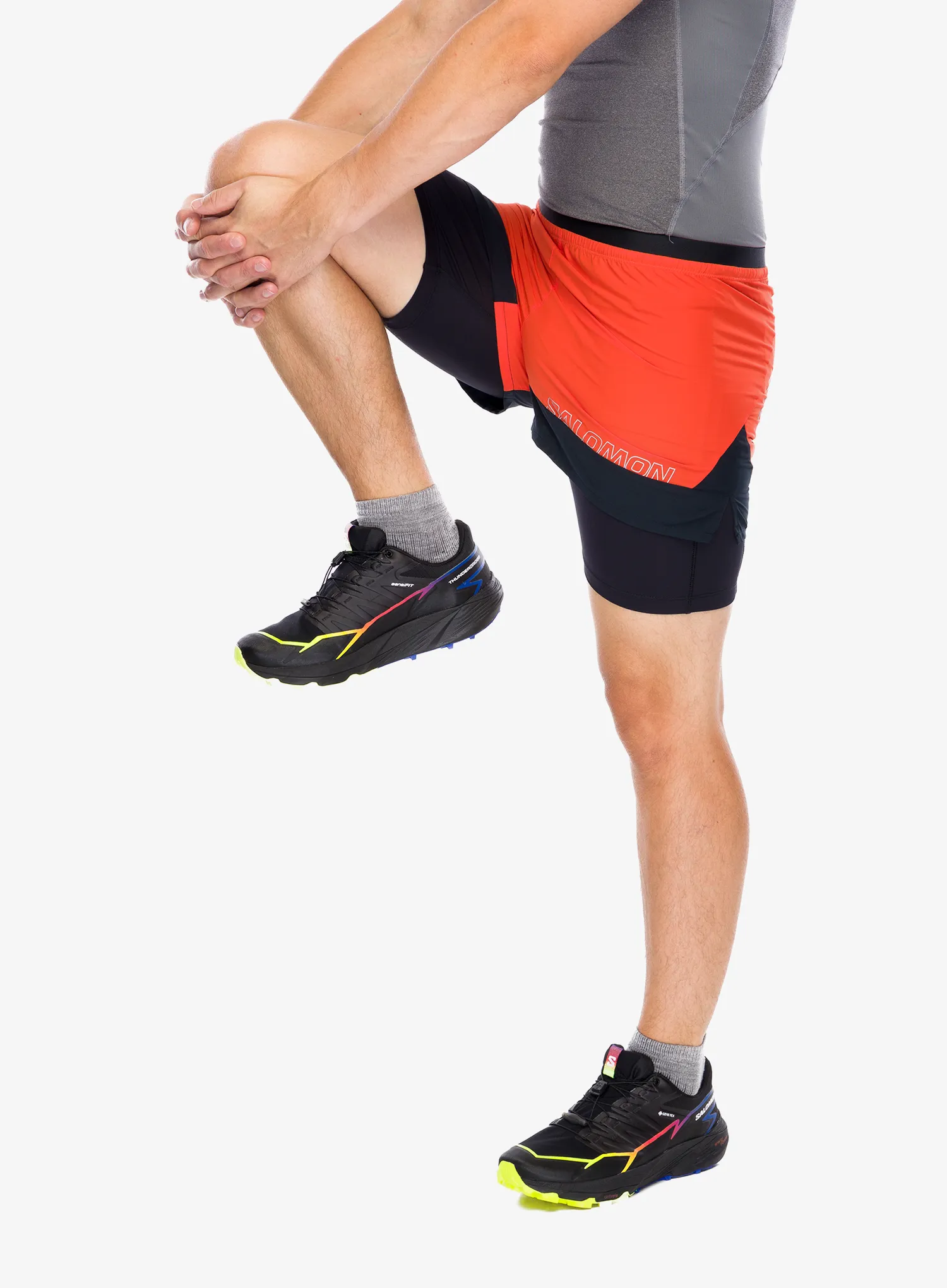 Běžecké kraťasy Salomon Cross 2in1 Shorts - tomato/deep black