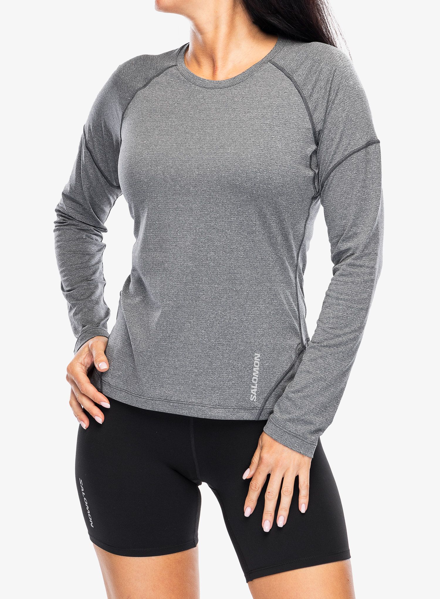 Mikina na běhání dámská Salomon Cross Run L/S Tee - deep black/heather