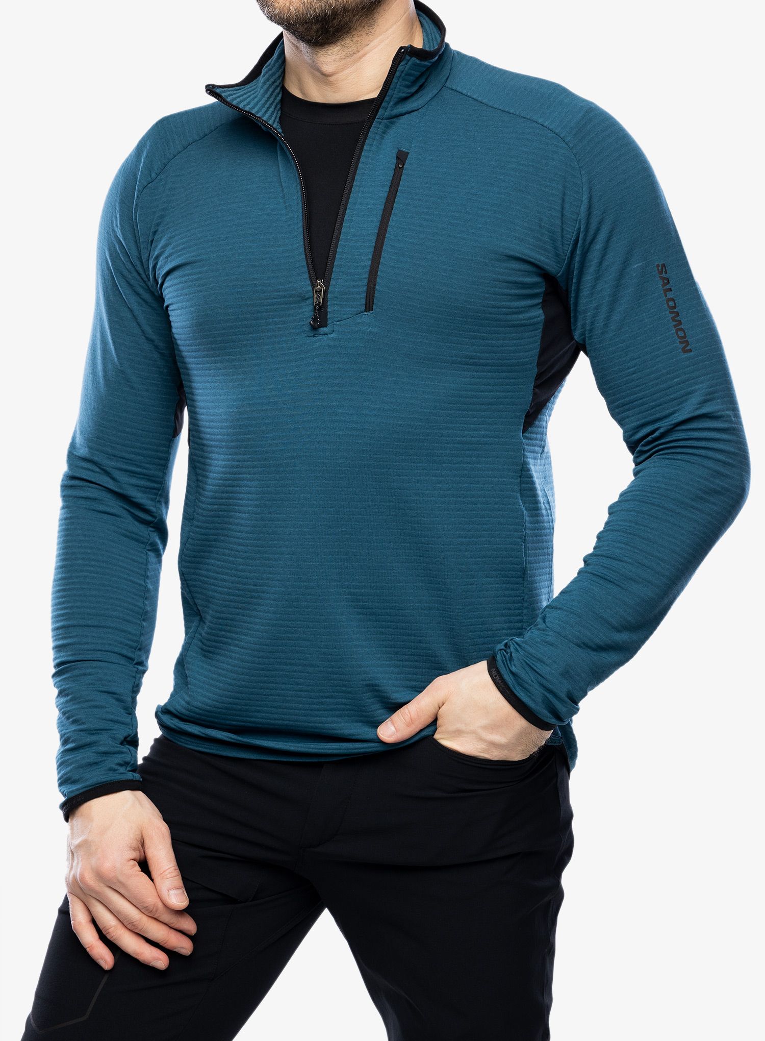 Mikina se zipem Salomon Essential Ltwarm HZ - deep dive/black