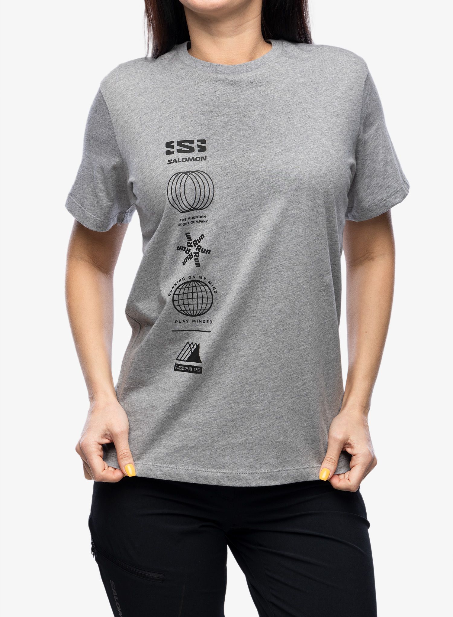 Bavlněné tričko dámské Salomon Logo Combo S/S  - heather grey