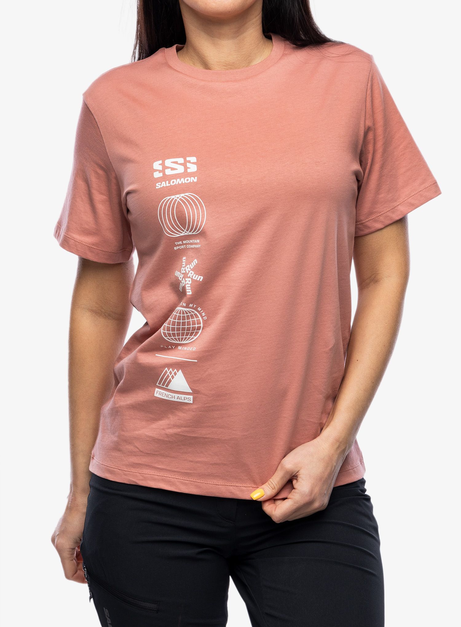 Dámské tričko s potiskem Salomon Logo Combo S/S  - light mahogy