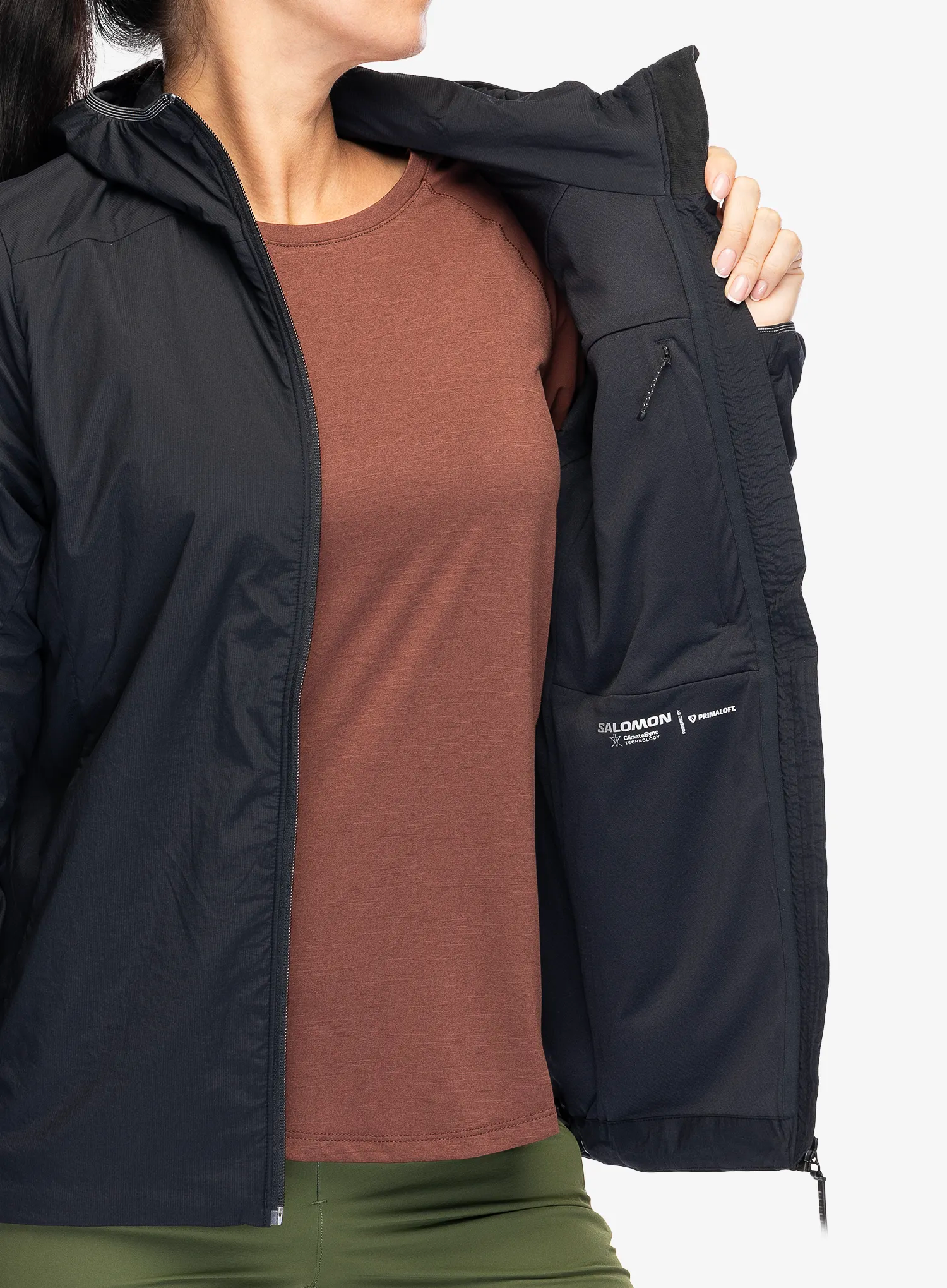 Zateplená bunda dámská Salomon Mountain Flex Jacket Hood - deep black