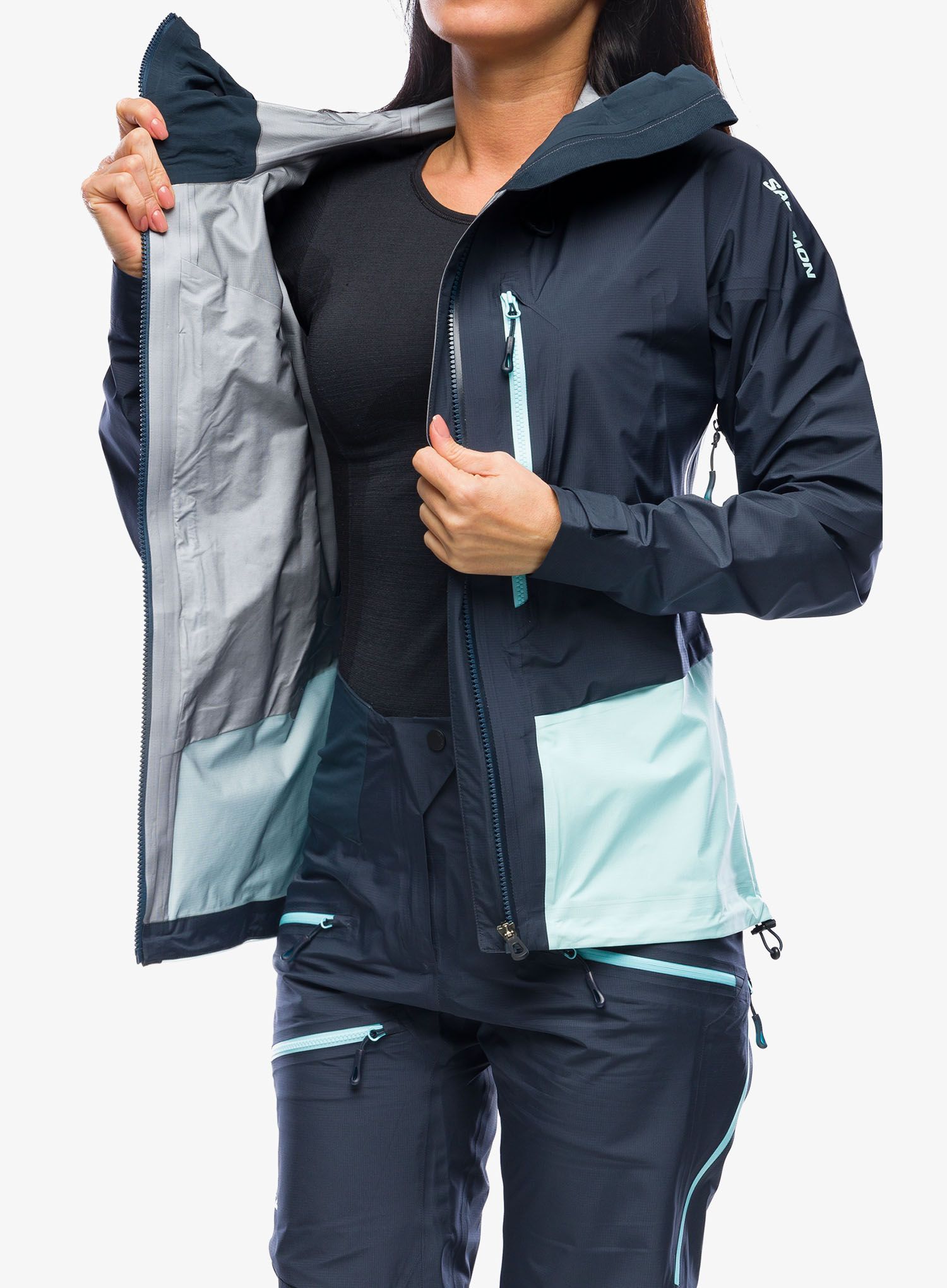 Damska bunda na skialpy Salomon Mtn Gore-Tex 3L Jacket - carbon/limpet shell