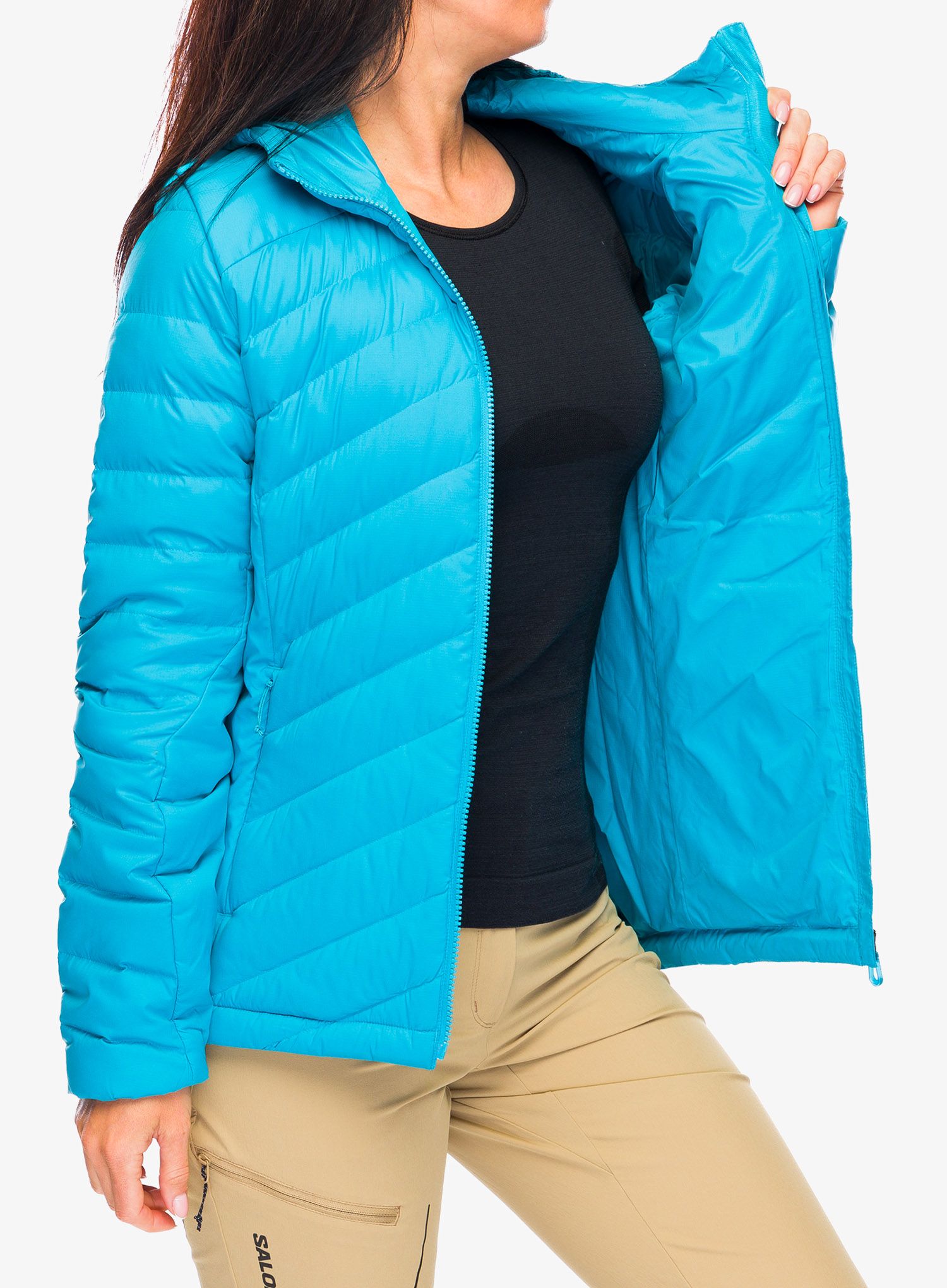 Dámská péřová bunda Salomon Transition Down Hoodie - b. reef