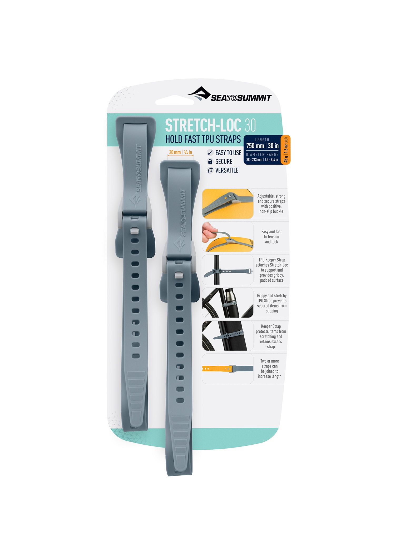 Popruhy Sea To Summit Stretch-Loc 30 - 20 mm x 750 mm 2 Pack - grey