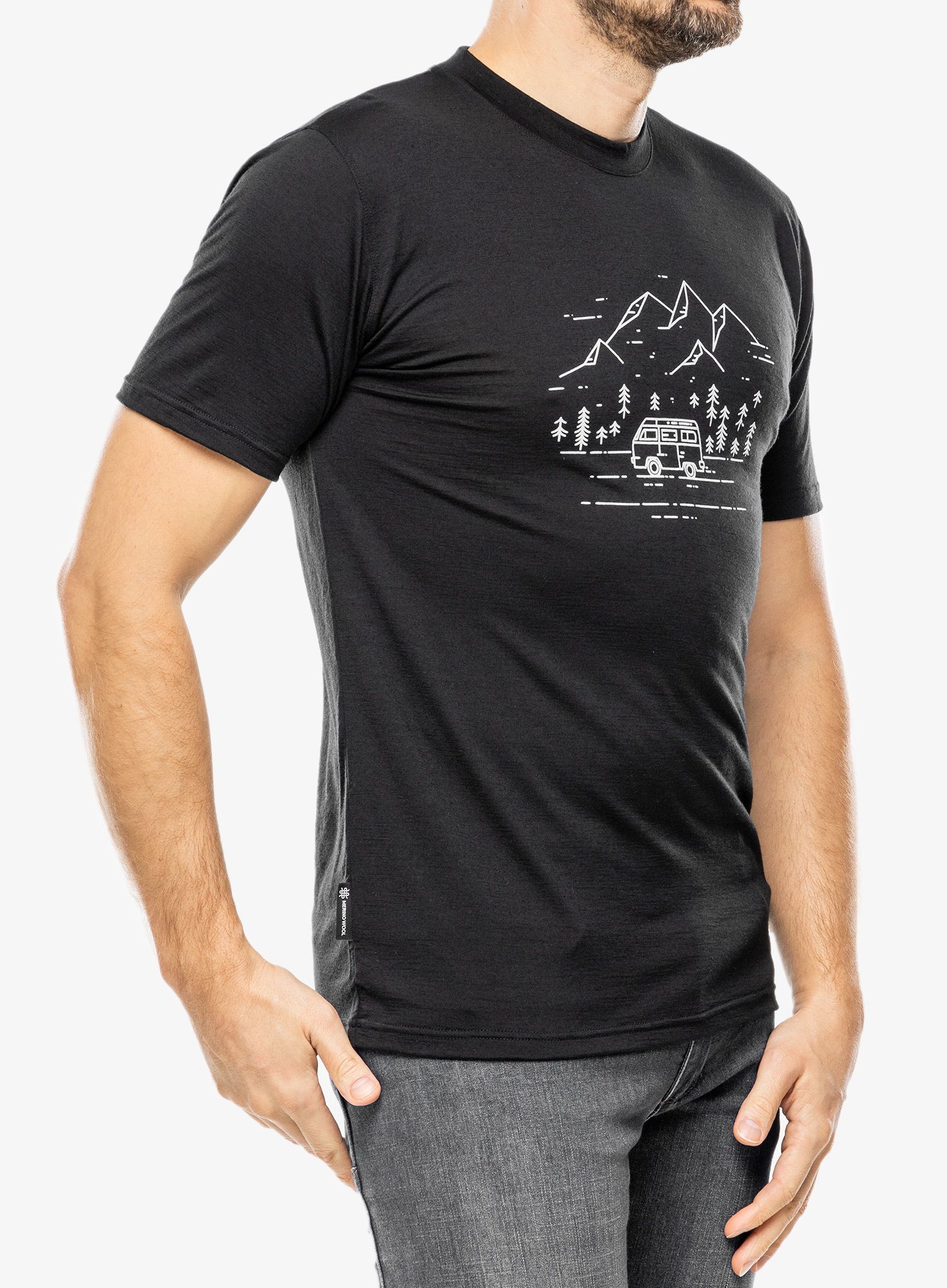 Tričko s potiskem Sensor Merino Active PT Tee S/S - black van life