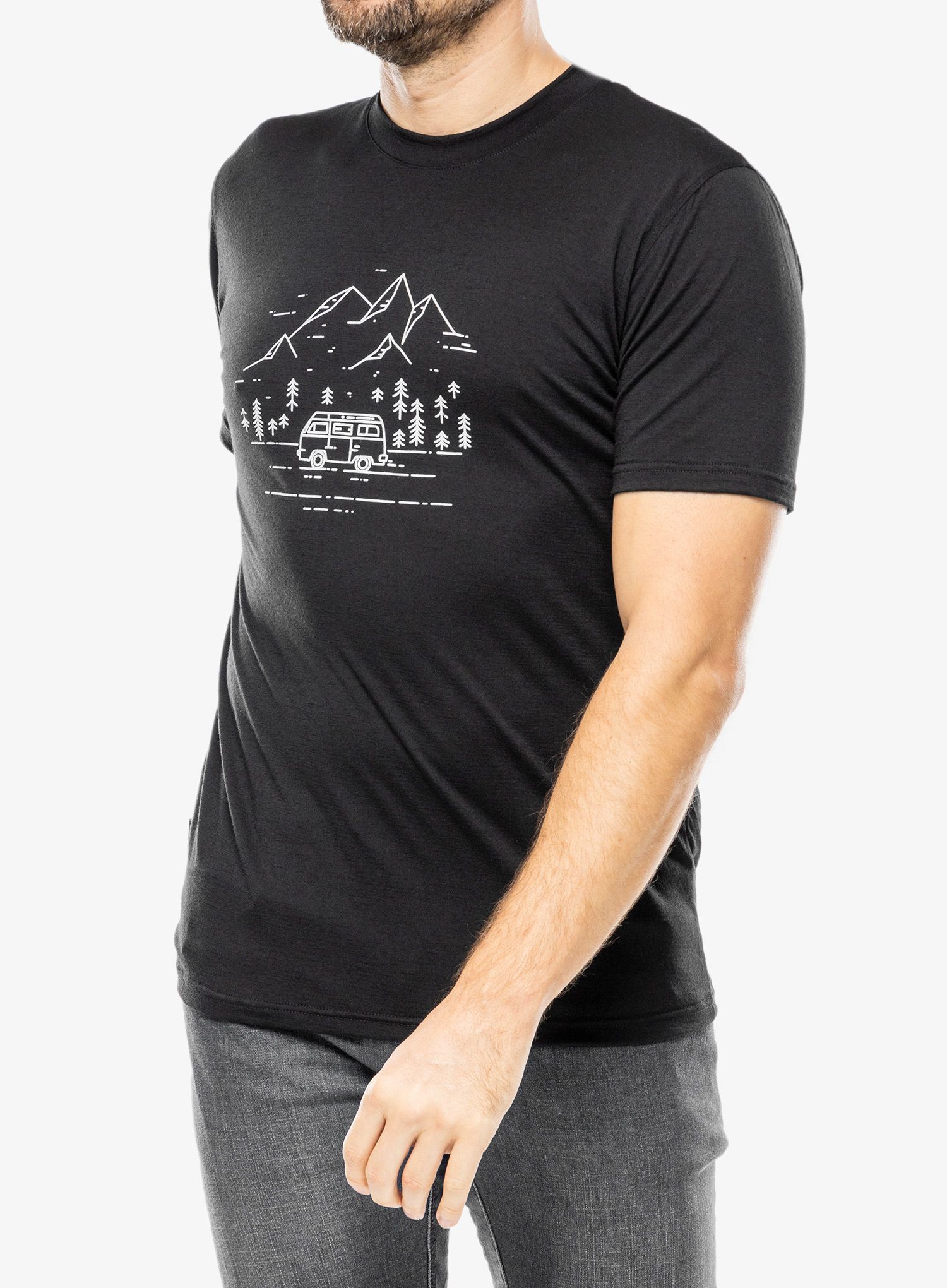 Tričko s potiskem Sensor Merino Active PT Tee S/S - black van life