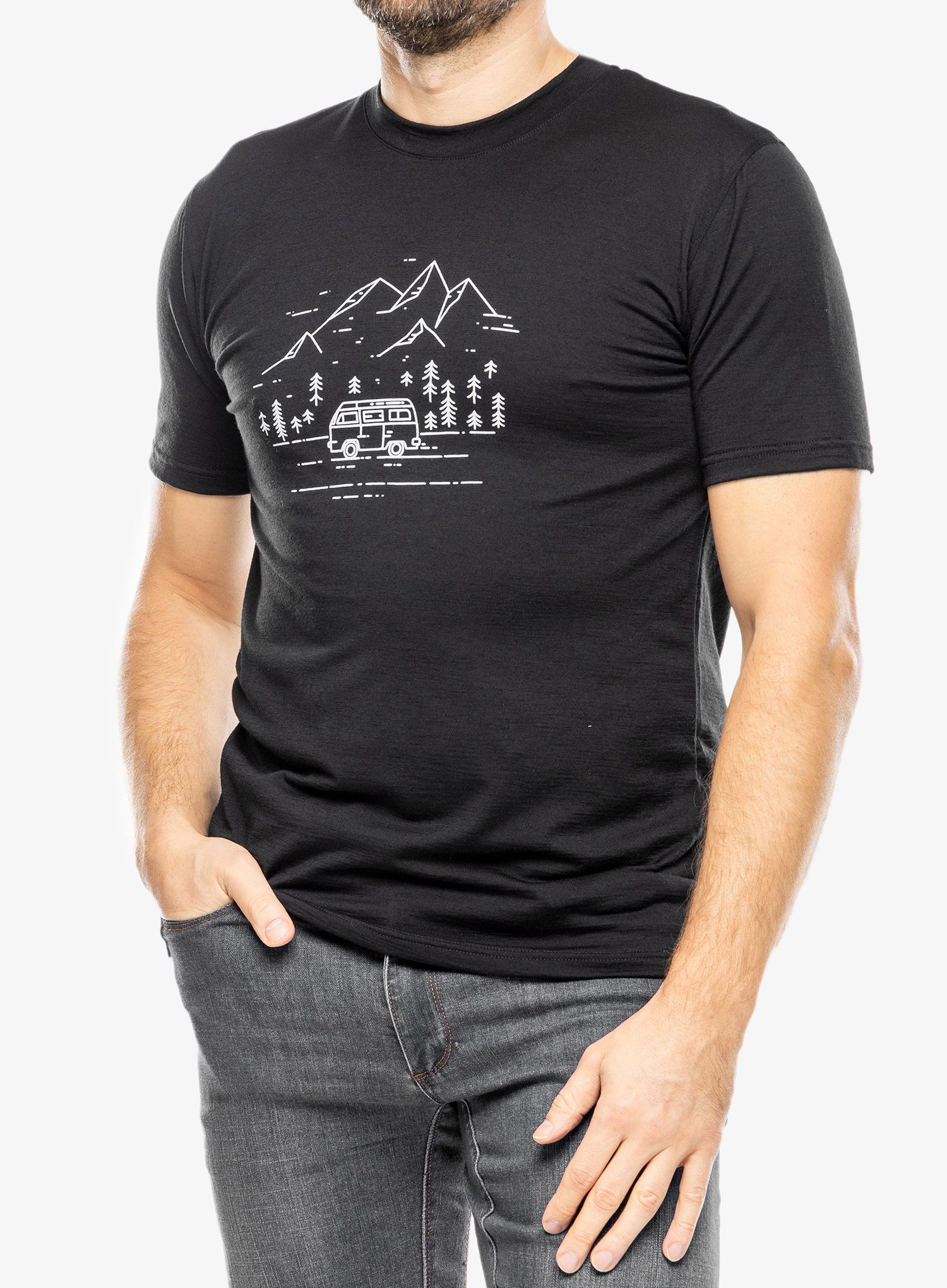 Tričko s potiskem Sensor Merino Active PT Tee S/S - black van life
