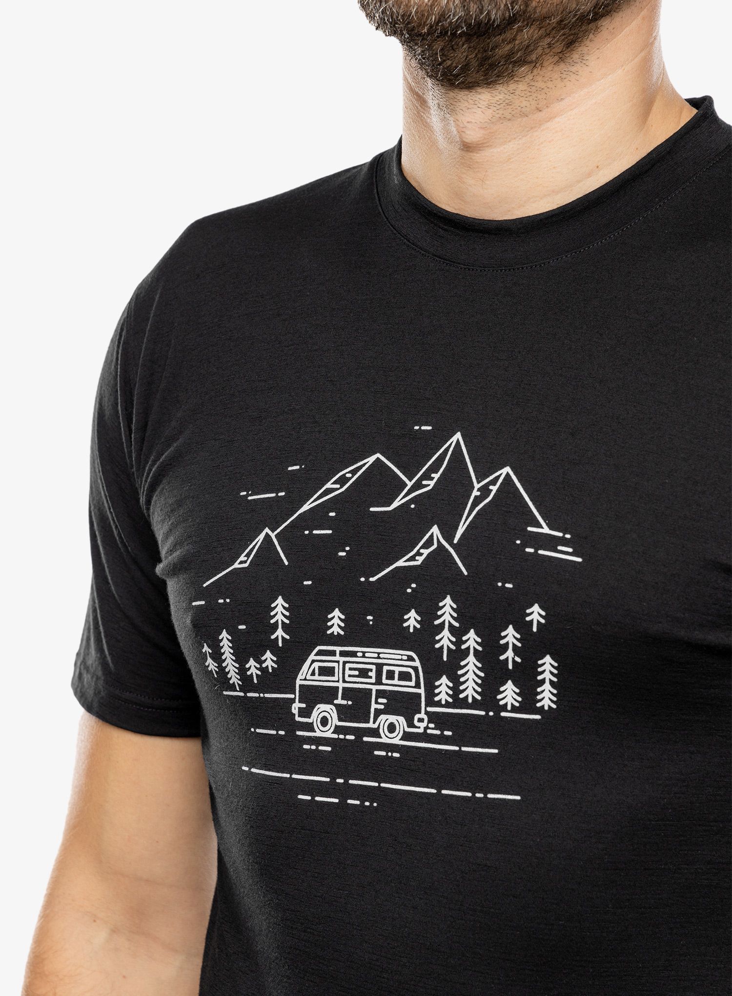 Tričko s potiskem Sensor Merino Active PT Tee S/S - black van life