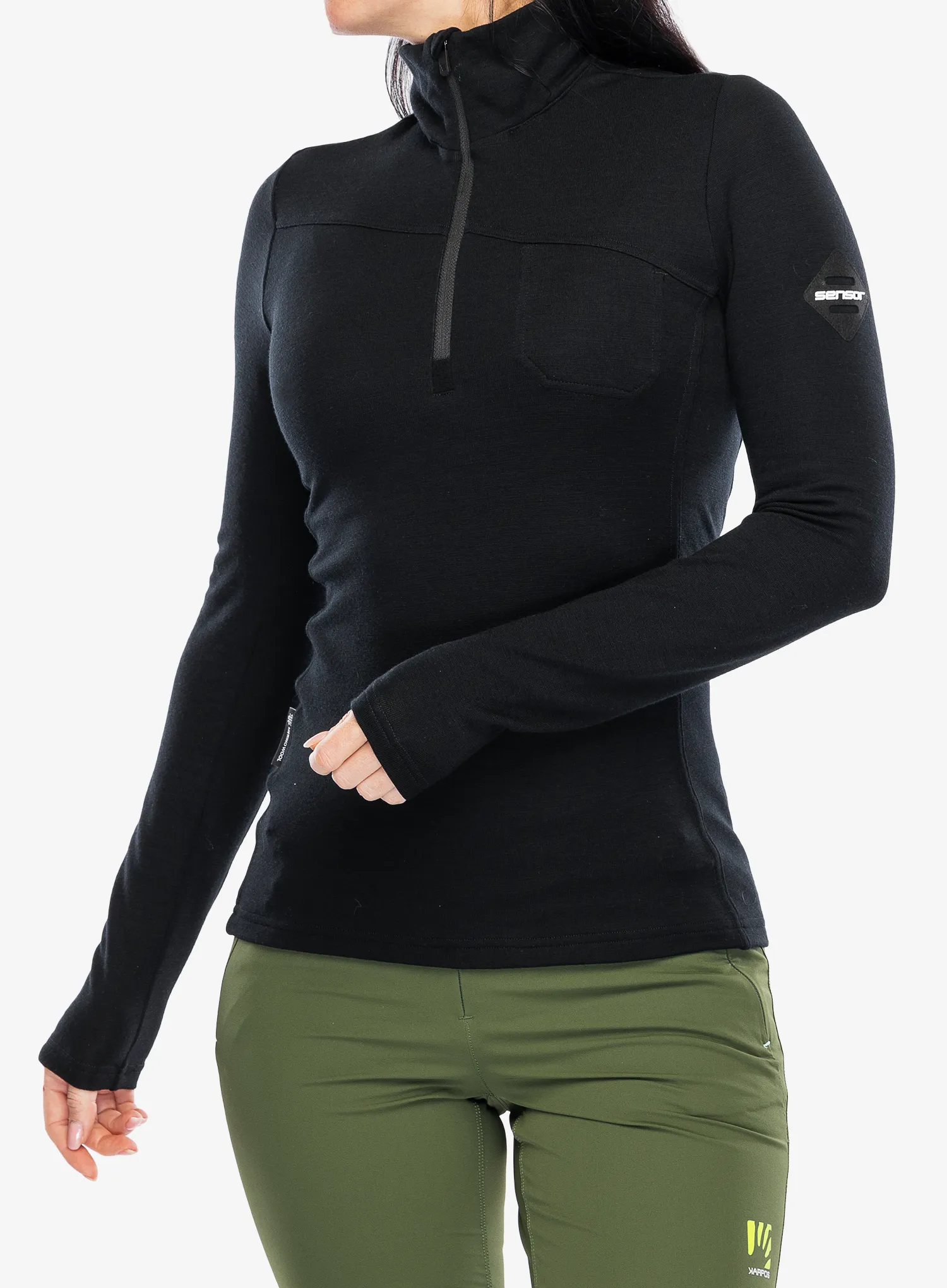 Dámská termoaktivní mikina Sensor Merino Ex Tee L/S Zip - black