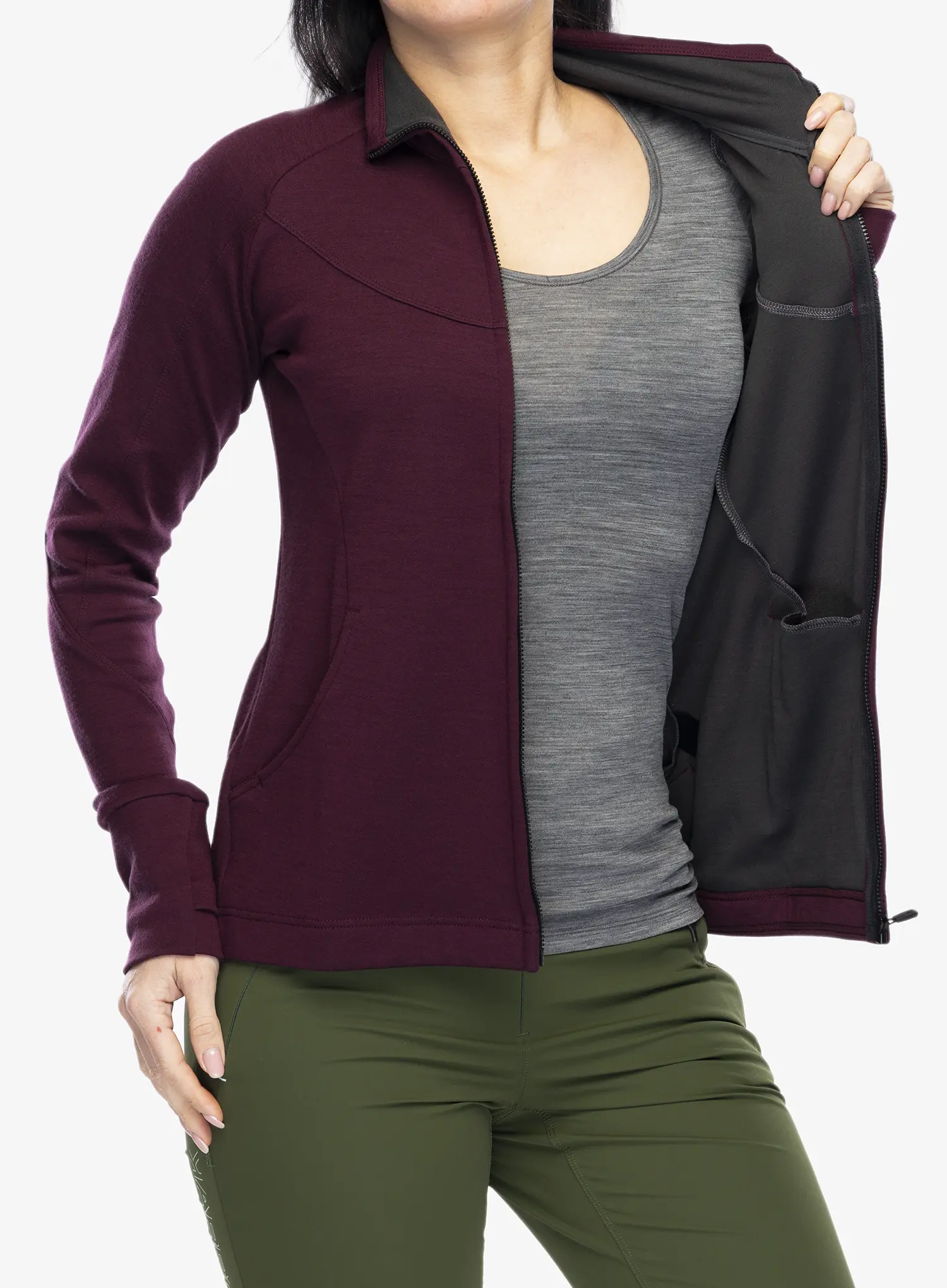 Dámská mikina Sensor Merino UP Fleece Full Zip - port red
