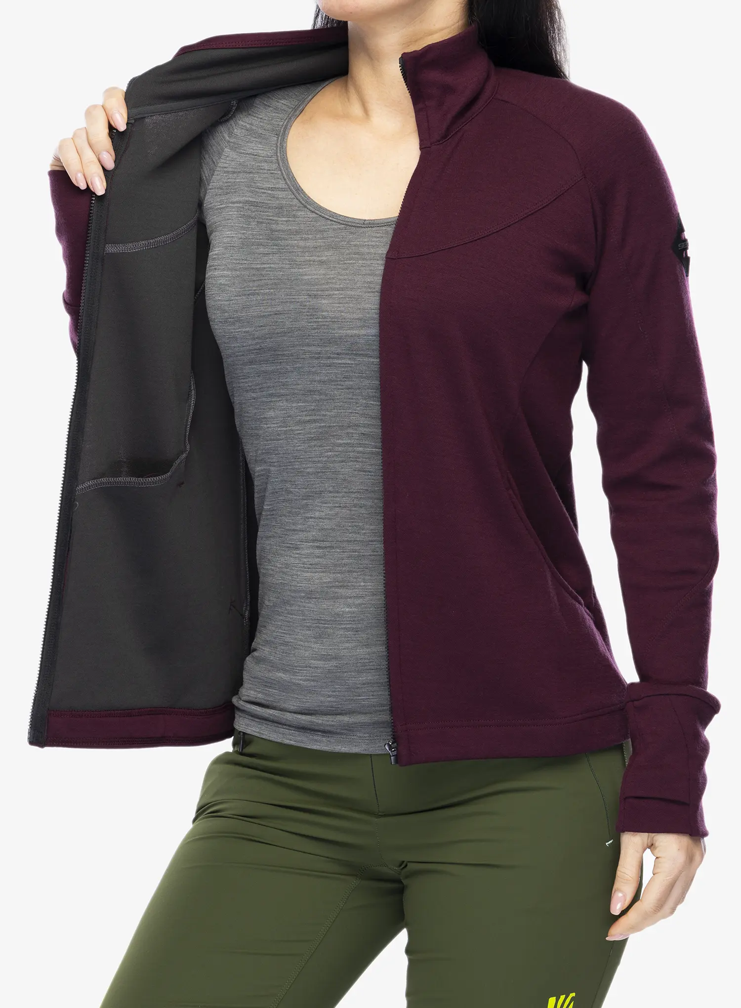 Dámská mikina Sensor Merino UP Fleece Full Zip - port red