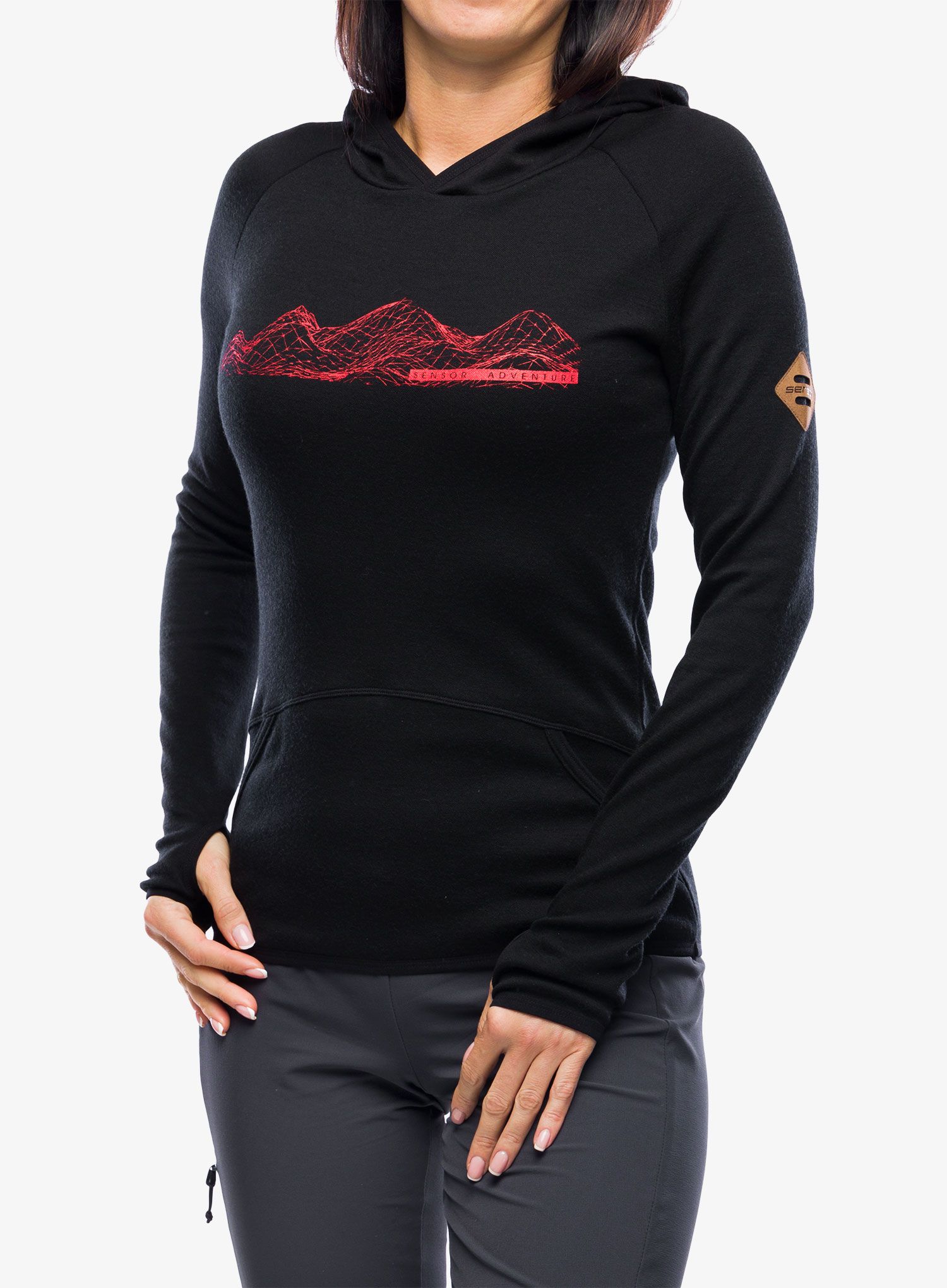 Dámská mikina Sensor Merino UP Fleece Hooded - black mountains